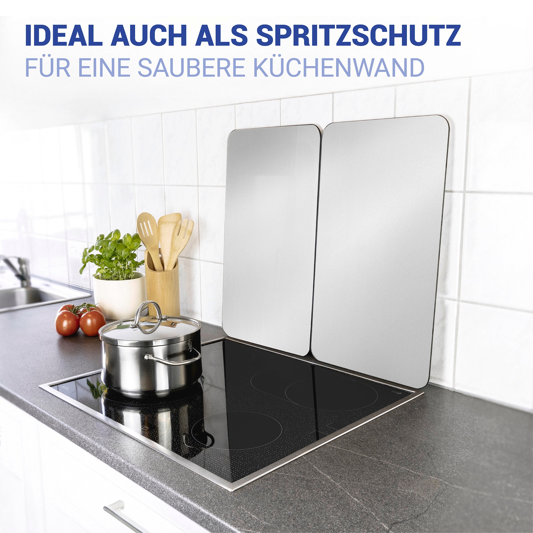 WENKO Herd-Abdeckplatte »Universal Modell Silber«, (Set, 2 tlg.), Herdabdeckung für alle Herdarten, kratzfest, mit rutschfesten Füßen