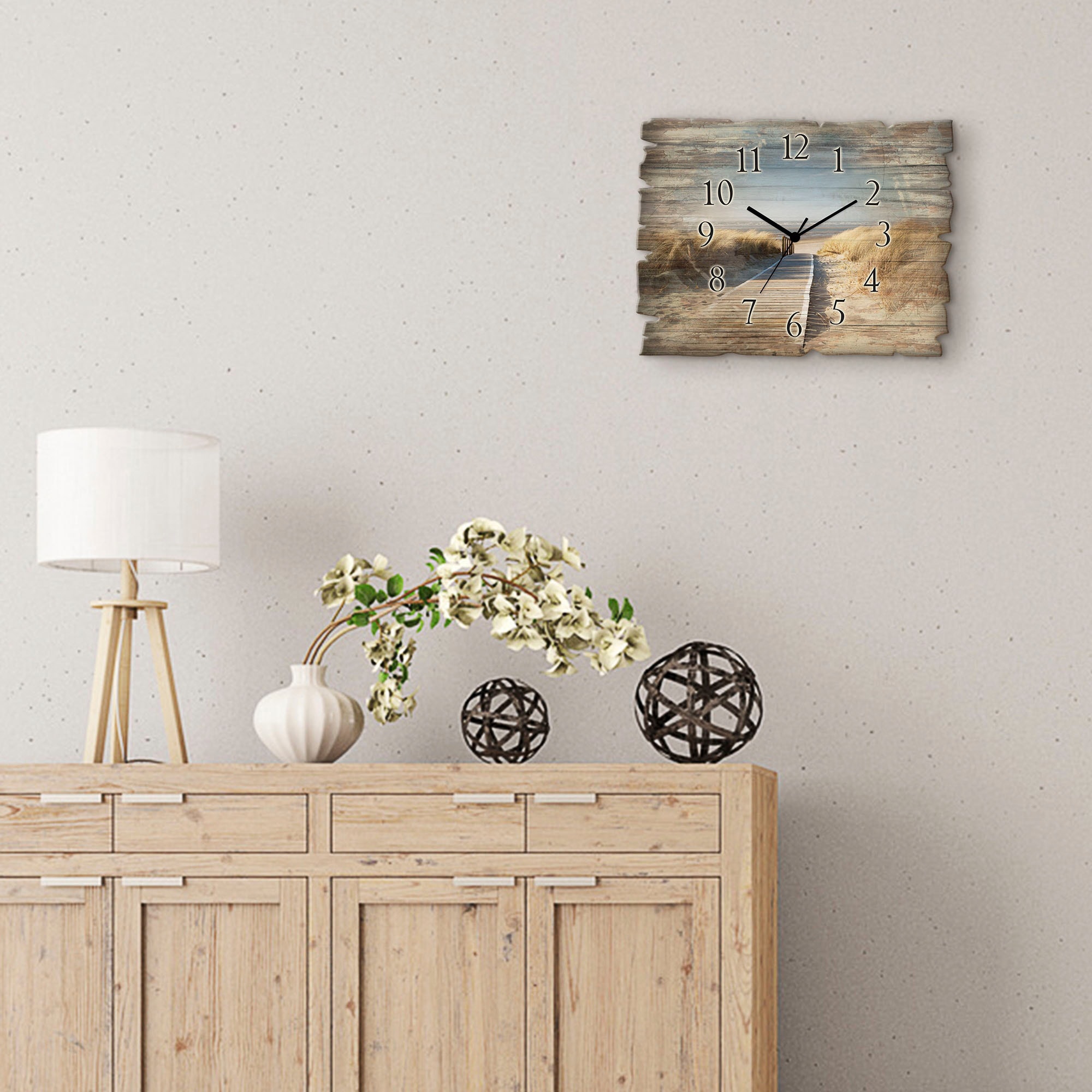 Artland Wanduhr »Nordseestrand auf Langeoog - Steg« wahlweise mit Quarz- oder Funkuhrwerk, lautlos ohne Tickgeräusche