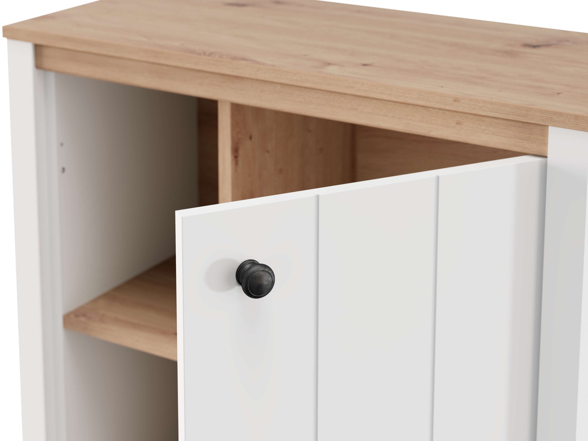 Home affaire Highboard »BEDFORD, Hochkommode, Vitrine im Landhausstil« MDF-Profil 2D ummantelt, 1 Tür & 6 Fächer mit einem Metallgriff