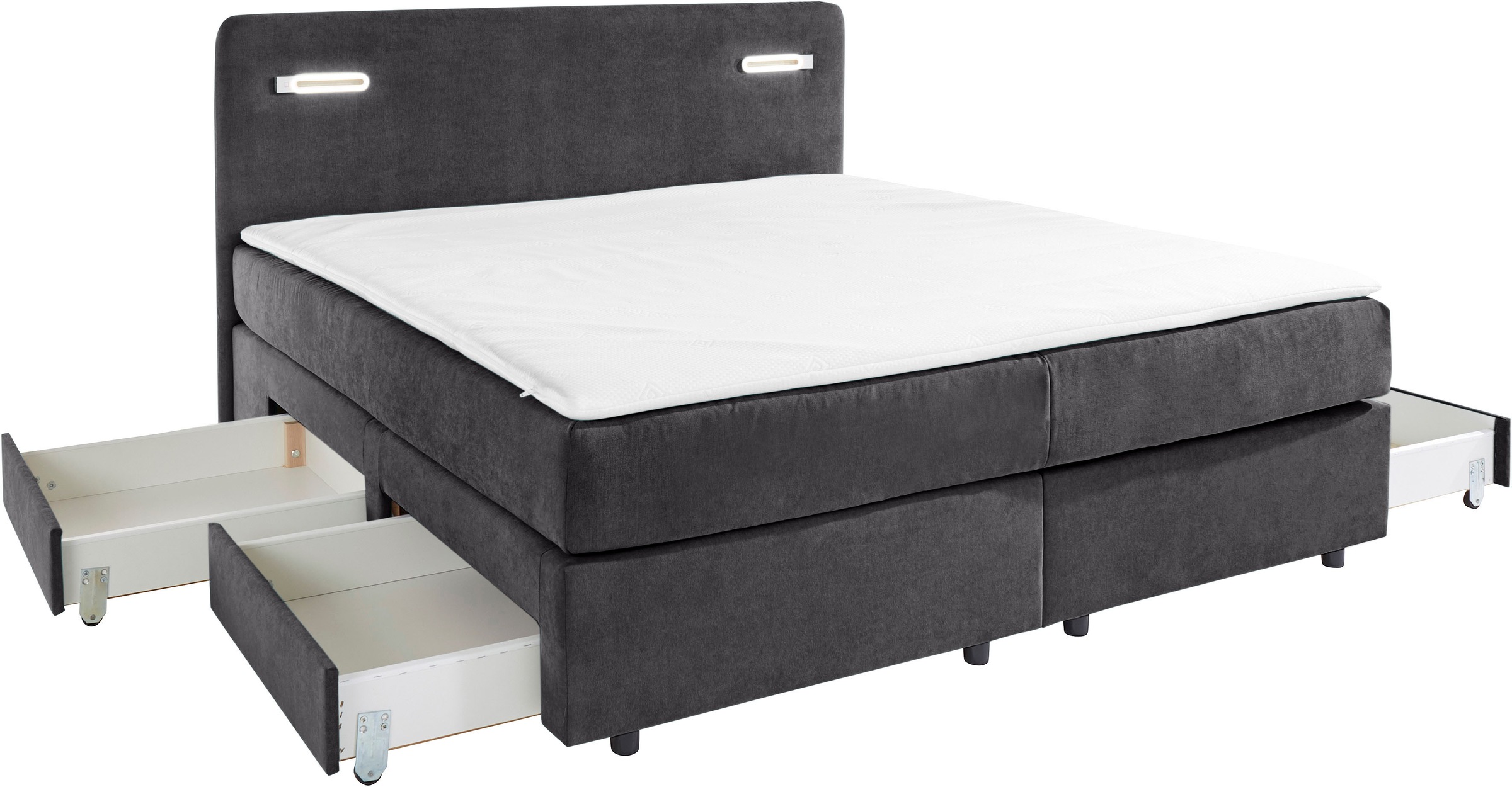 INOSIGN Boxbett »Luan«, Schubkästen, LED-Beleuchtung und Topper, in Breite 120 cm und 180 cm