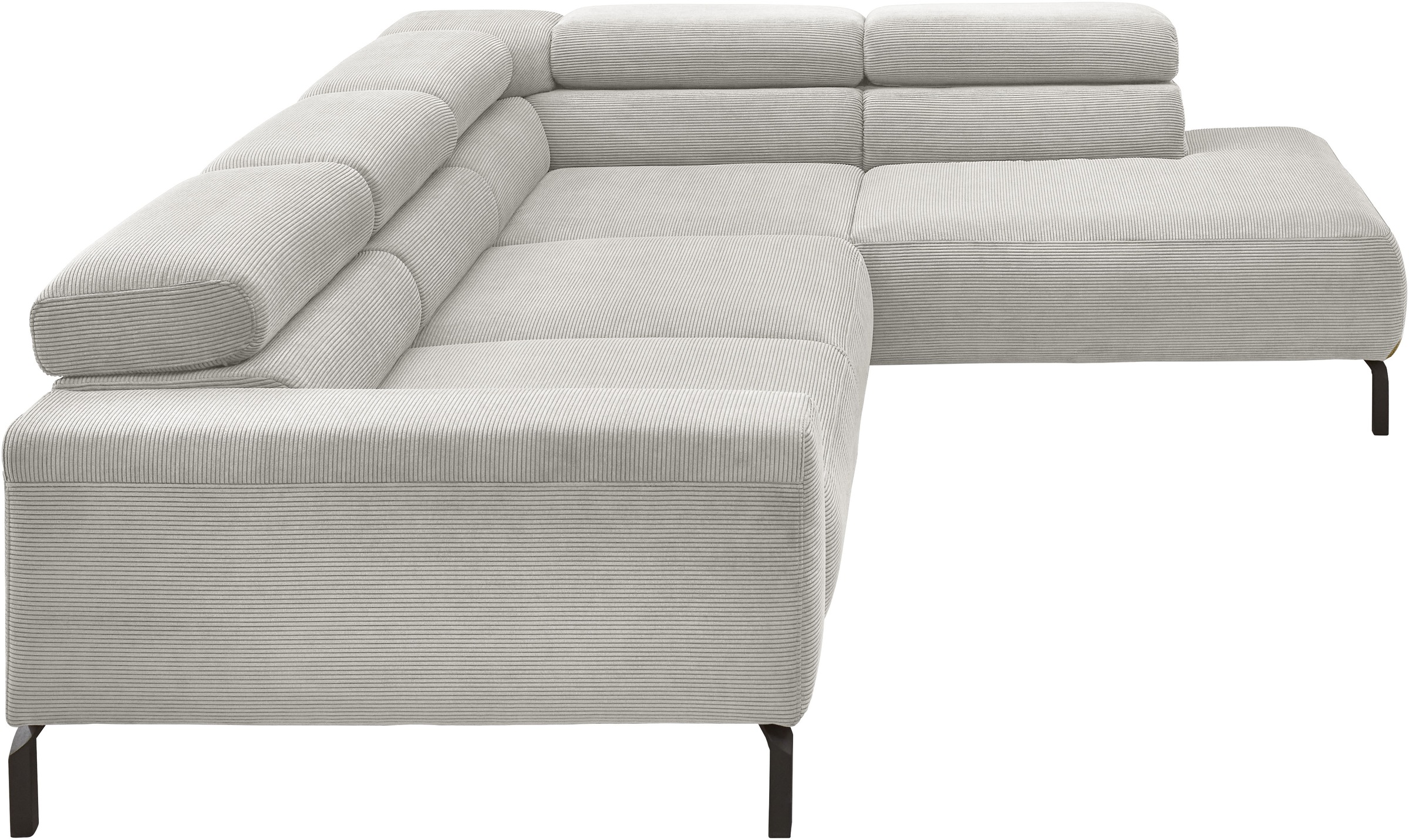 Places of Style Ecksofa »Antonelli, L-Form, inkl. Kopfteilverstellung, Breite 276 cm«, ohne Sitztiefenverstellung, in Feincord, silber