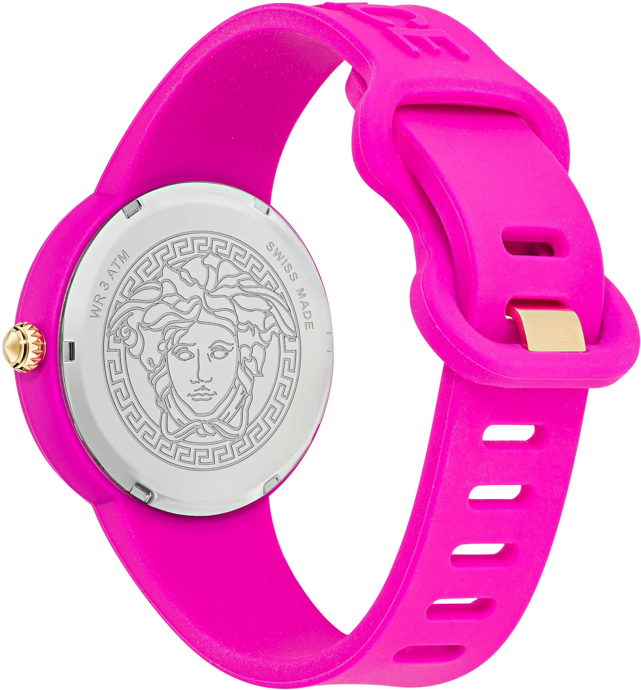 Versace Quarzuhr »MEDUSA POP«, Armbanduhr, Damenuhr, Saphirglas, Swiss Made, analog, Silikonarmband