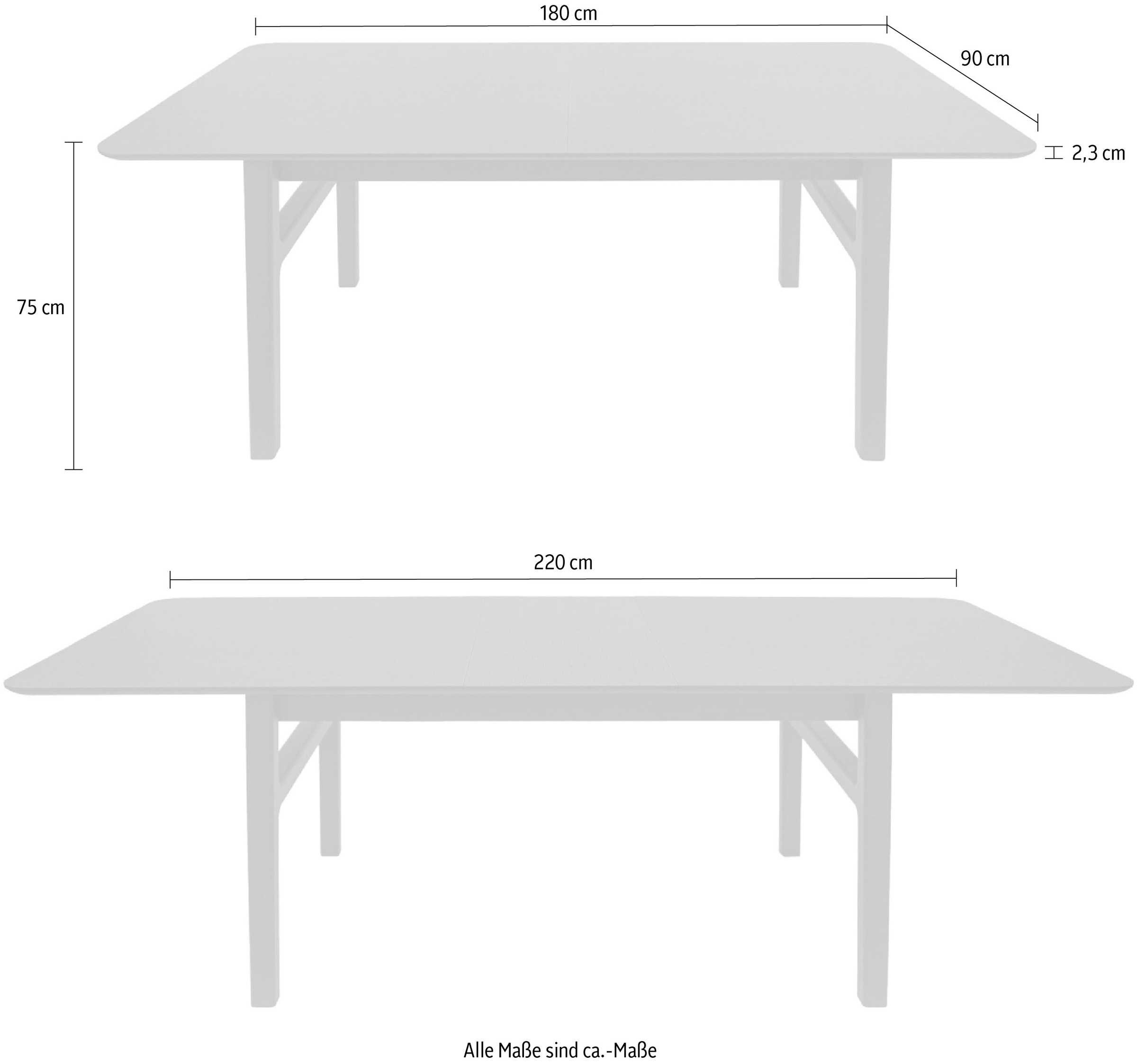 Woodman Esstisch »Curved«, Scandi Design, Breite 180 cm, ausziehbar auf 220 cm