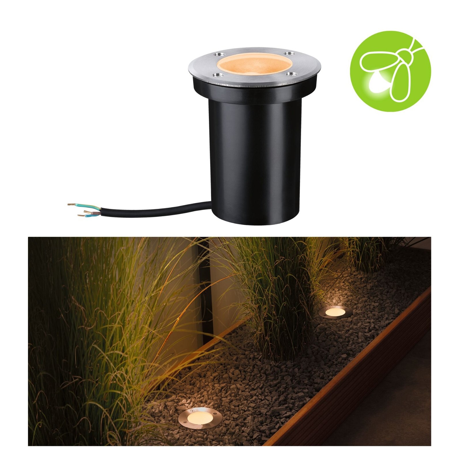 Paulmann LED Einbauleuchte »IP65 110mm 2200K 4,3W 320lm 230V Edelstahl gebürstet, Kunststoff«, 1 flammig, Leuchtmittel GU10 | LED fest integriert, Bodeneinbauleuchte Goldlicht insektenfreundlich