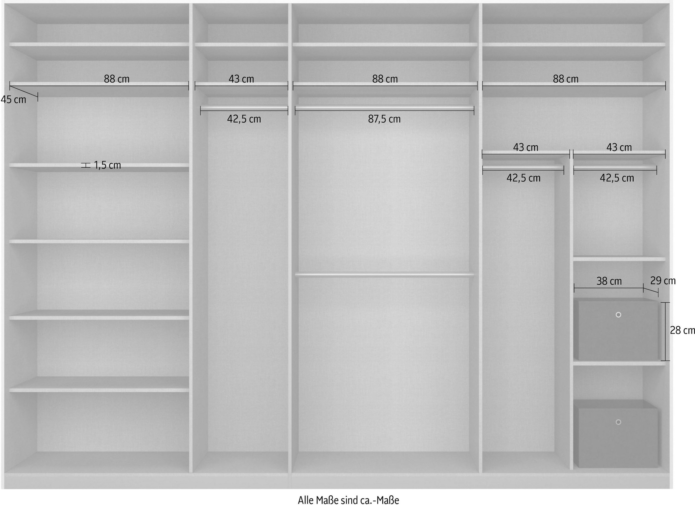 rauch Schwebetürenschrank »Schwebetürenschrank Kleiderschrank Schrank Garderobe CORTONA«, inkl. Inneneinteilung, 2 Stoffboxen und zusätzlichen Einlegeböden