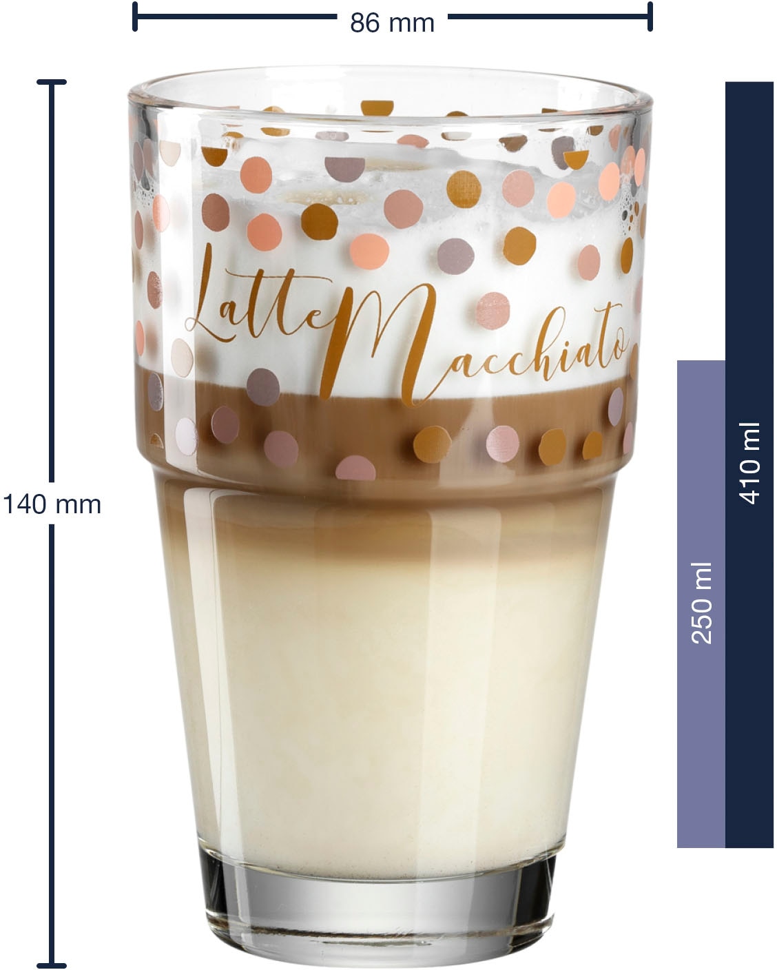 LEONARDO Latte-Macchiato-Glas »Gläser-Set SOLO, mit Latte Macchiato-Schriftzug«, (Set, 6 tlg.), 410 ml, 6-teilig