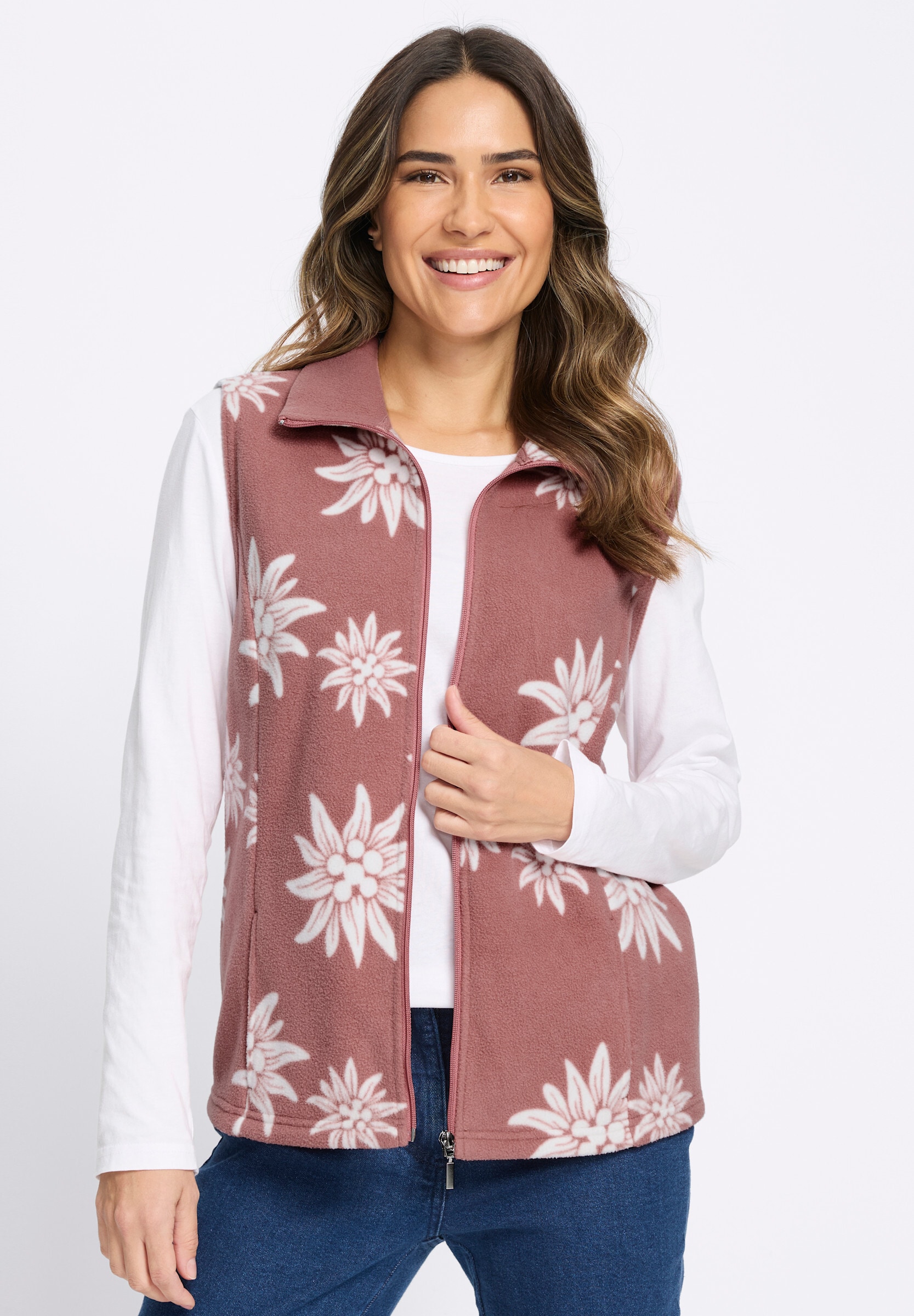 Sieh an! Jerseyweste »Fleece-Weste Fleeceweste mit Edelweiß-Motiven«
