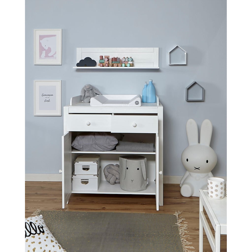 Ticaa Babyzimmer-Komplettset »Rosa«, (Set, 5 St., Bett + Wickelkommode + Schrank + Wandregal + Anstellregal)