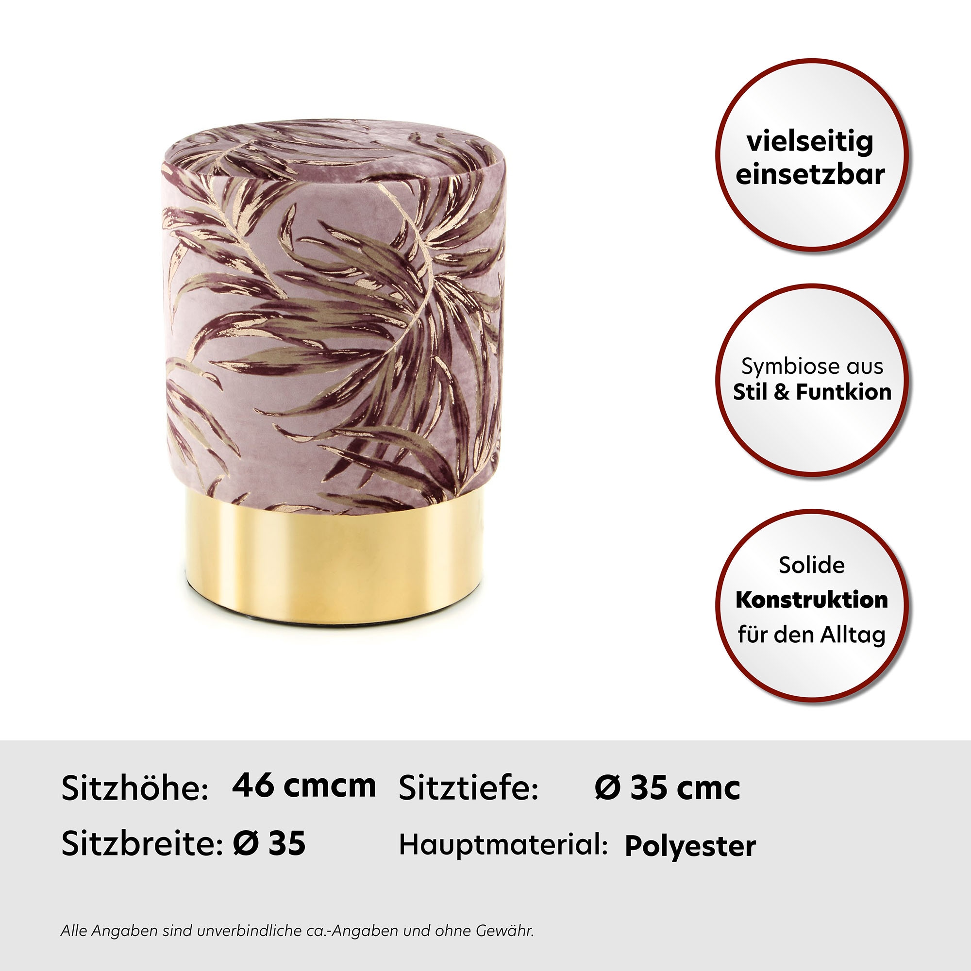 Kayoom Sitzhocker »Hocker Gipsy 225, stilvoller Sitzhocker, runde Form, stilvolles Design«, (1 St.), facettenreich, platzsparend, vielfältig einsetzbar, weiche Polsterung