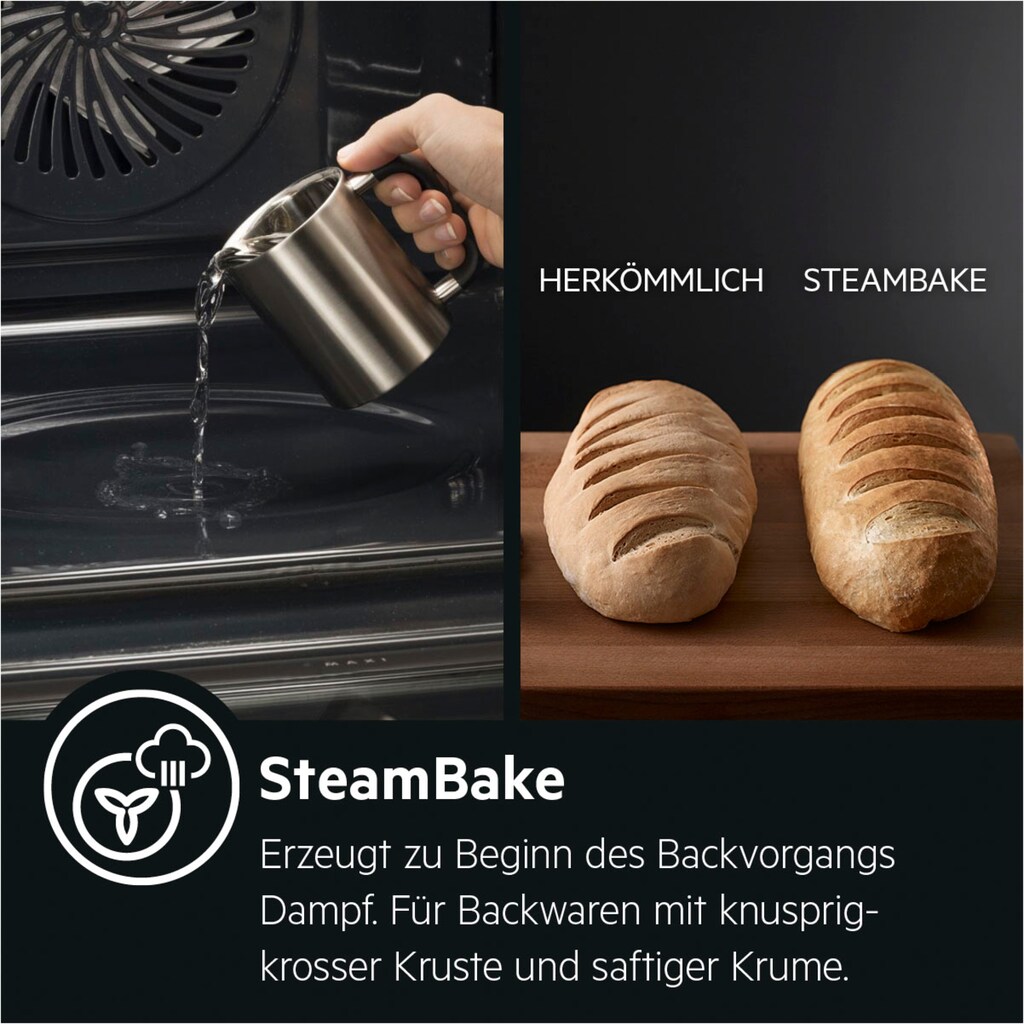 AEG Einbaubackofen »BPC35502BA«, BPB355020M, mit Backauszug, Pyrolyse-Selbstreinigung, SteamBake - Feuchtigkeitszugabe