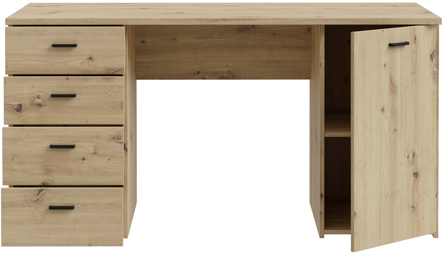 FORTE Schreibtisch »Goldsboro«, mit 4 Schubladen, Soft-Close, Metallgriffe in schwarz, Breite 145 cm