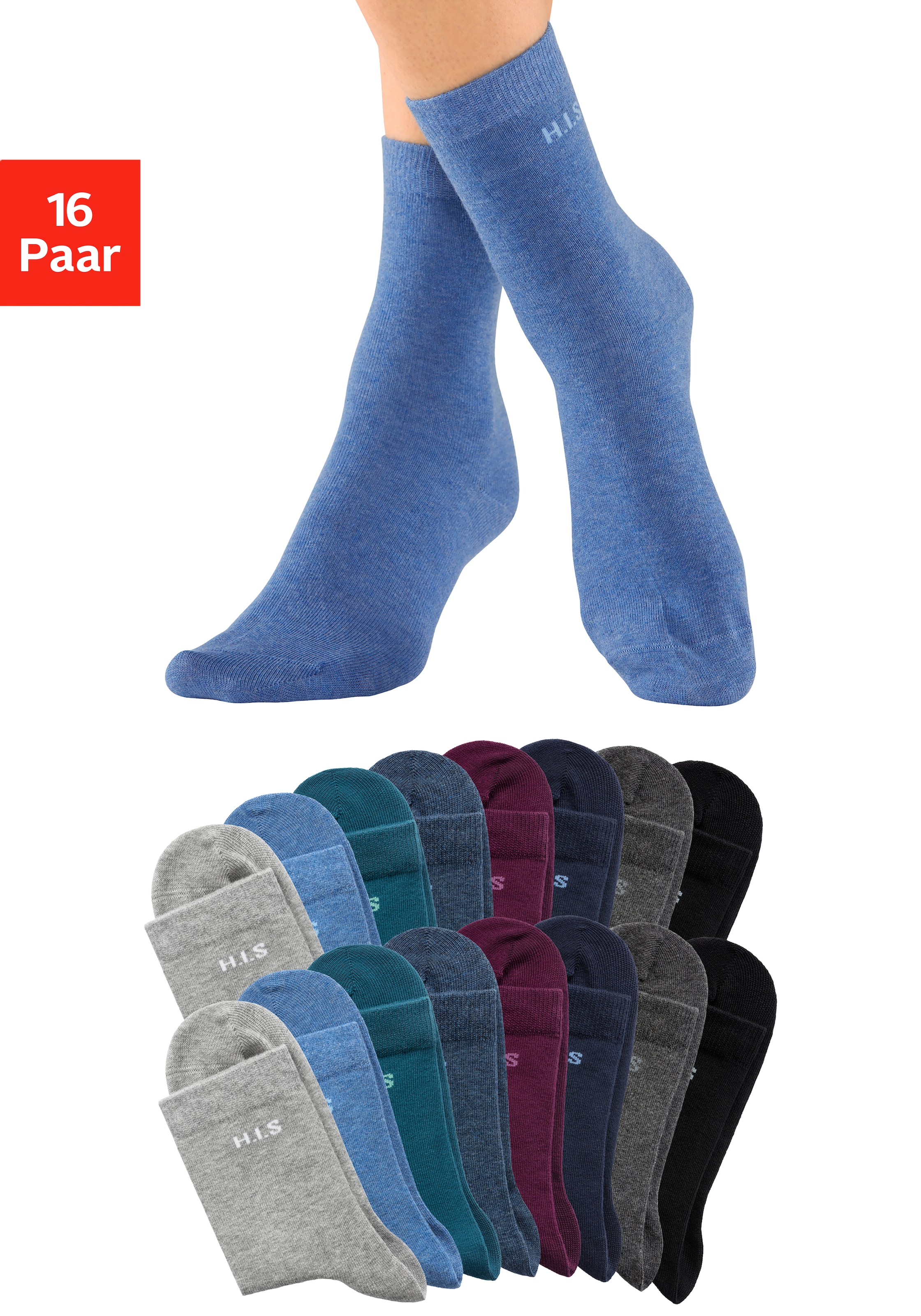 H.I.S Socken, (16 Paar), mit eingestricktem Markenlogo bestellen | UNIVERSAL