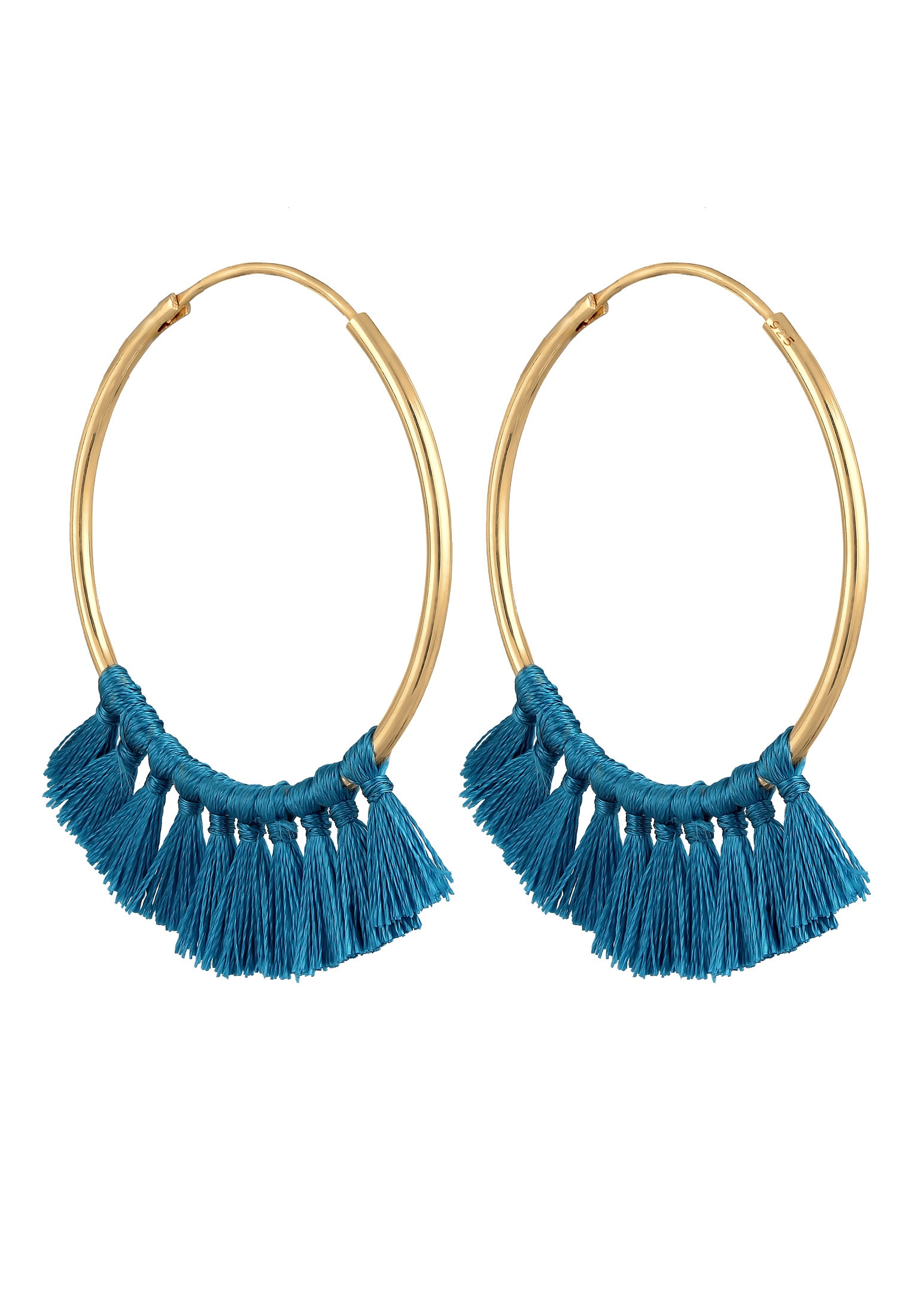 Elli Paar Creolen »Ohrringe Creole Tassel Quaste Festival Rot Boho 925 Silber vergoldet«