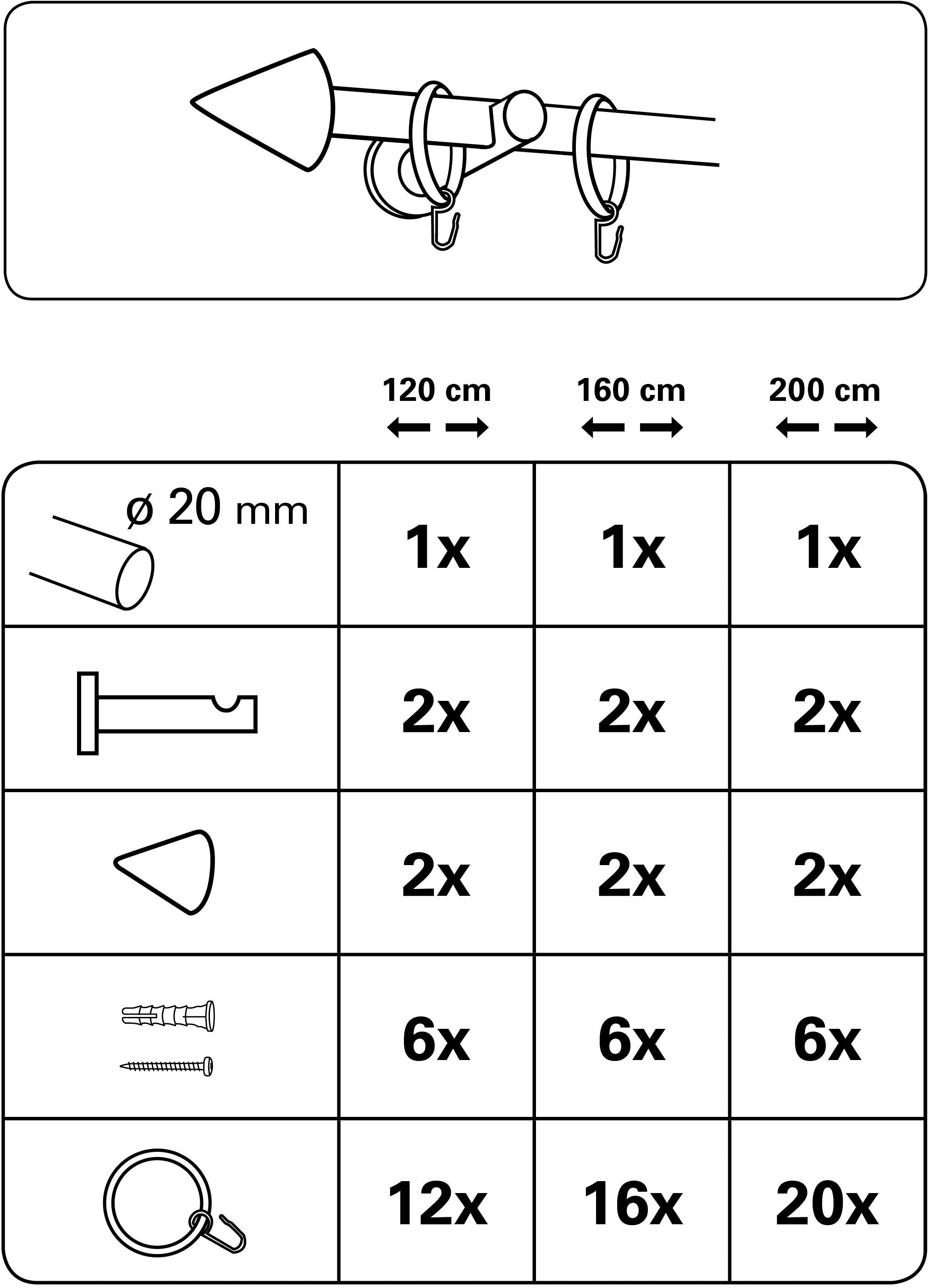 GARDINIA Gardinenstange »Set Metall«, 1 läufig-läufig, Fixmaß, 1-Lauf