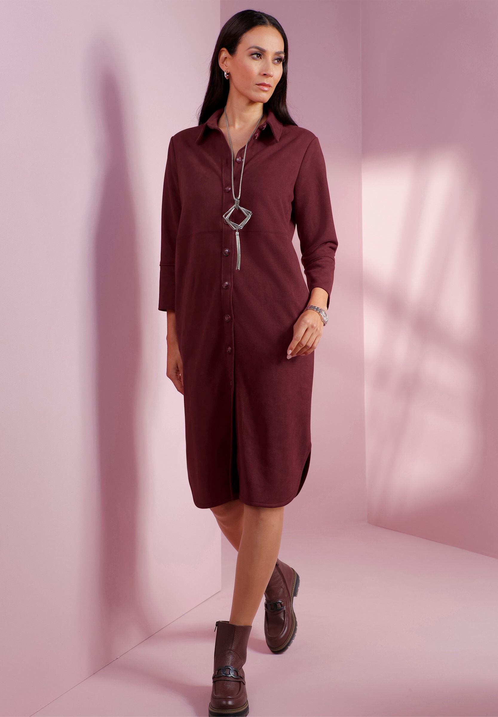 heine Hemdblusenkleid »Velourslederimitat-Kleid Lederimitatkleid mit Hemdkragen«