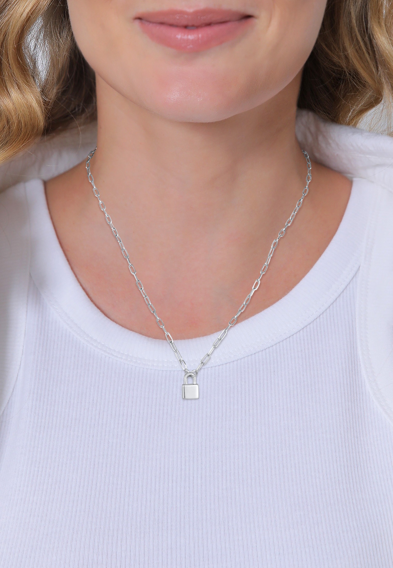 Elli Premium Kette mit Anhänger »Halskette Schloss Liebe Gliederkette Unisex 925er Silber«