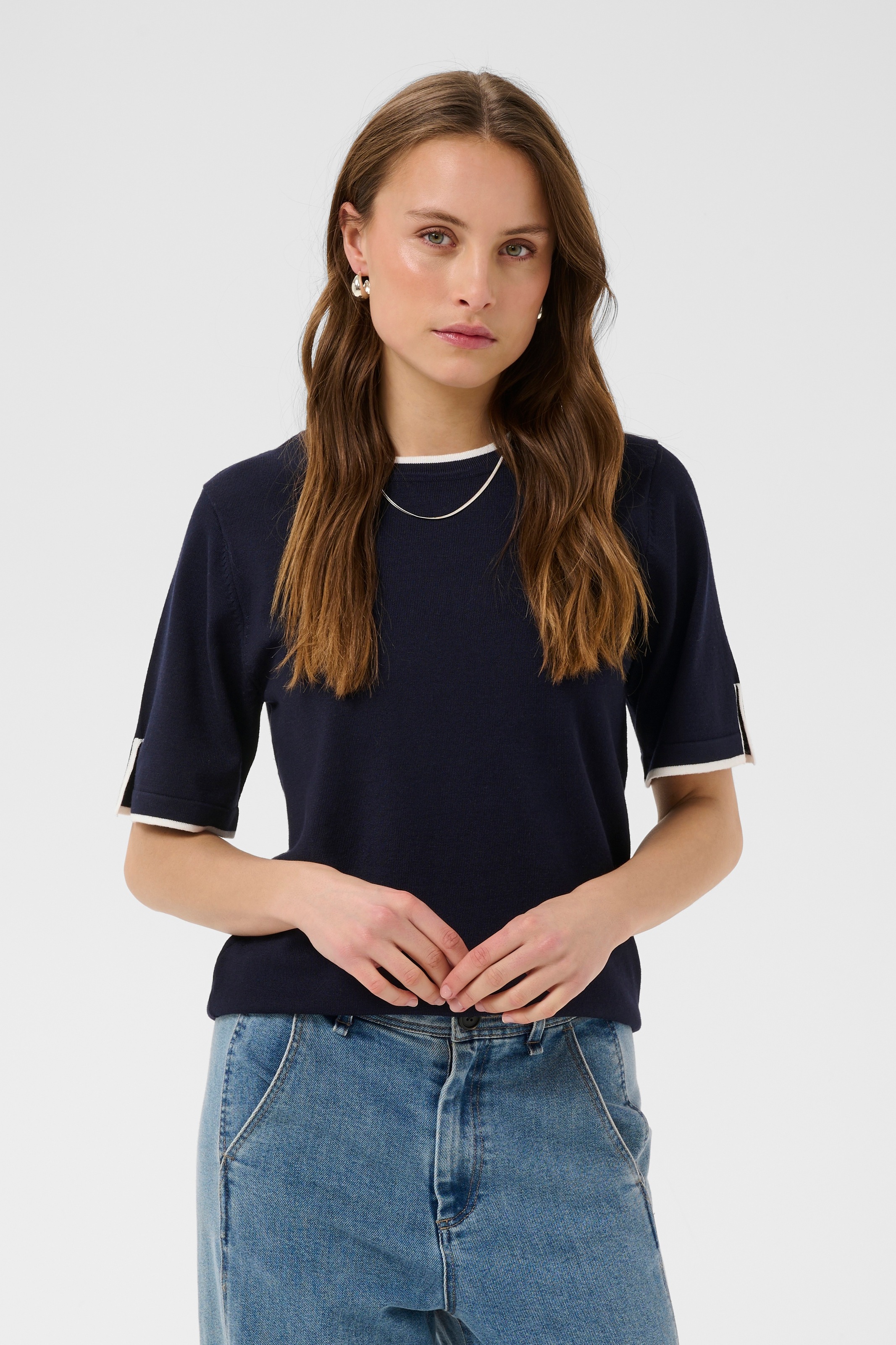 Saint Tropez Strickpullover »MilaSZ Contrast Stripe SS Pullover« Viskosemischung, Regular fit