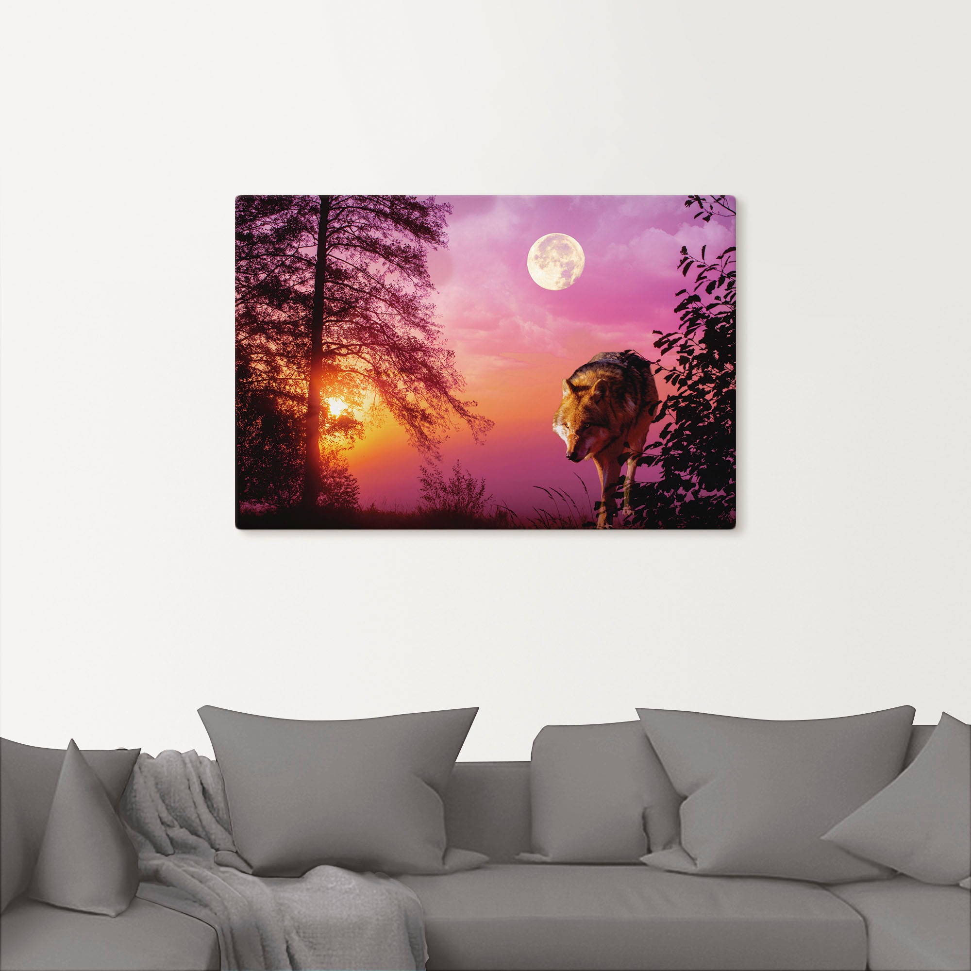 Artland Wandbild »Wolf im Vollmond« Wolfbilder 1 Stk. tlg. als Alubild, Outdoorbild, Leinwandbild, Poster in verschied. Größen
