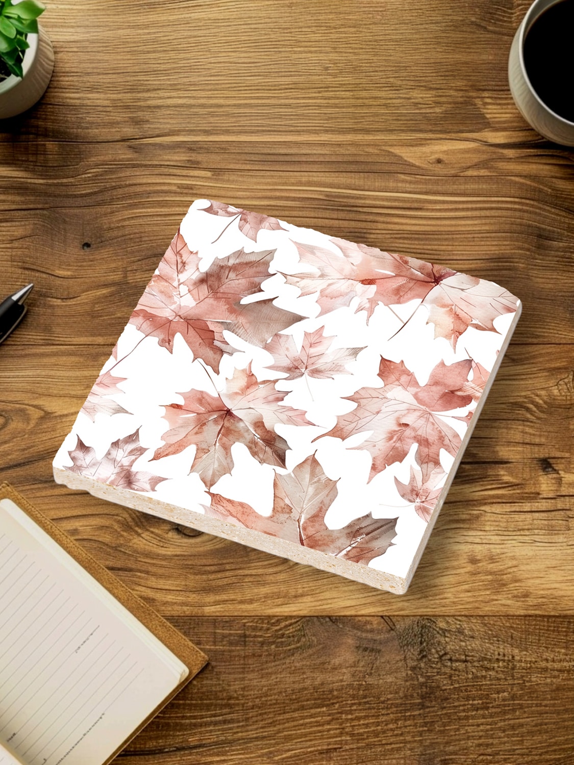 queence Getränkeuntersetzer »Herbst Blätter Motiv Steine Fliesen«, (Set, 4 tlg.), Blätter Set Topfuntersetzer Naturstein Untersetzer 10x10x1cm
