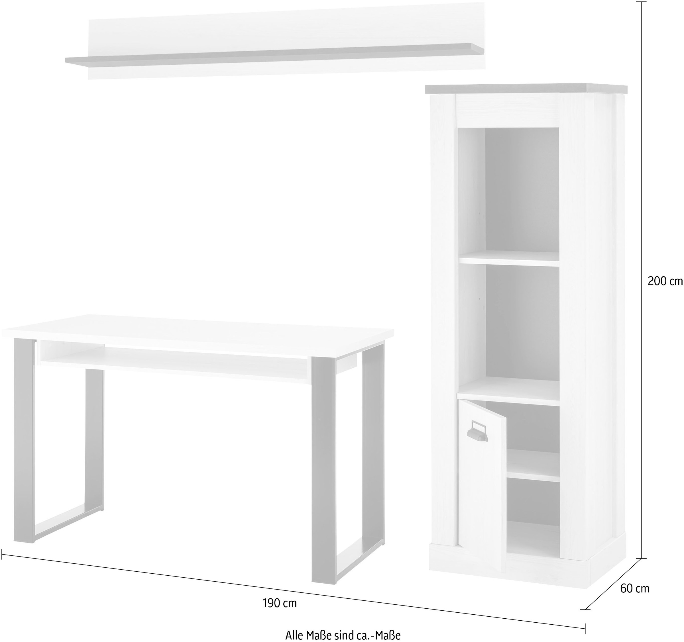 Home affaire Schrank-Set »SHERWOOD«, (3 St.), Holz Dekor, mit Scheunentorbeschlag aus Metall, Breite ca. 190 cm