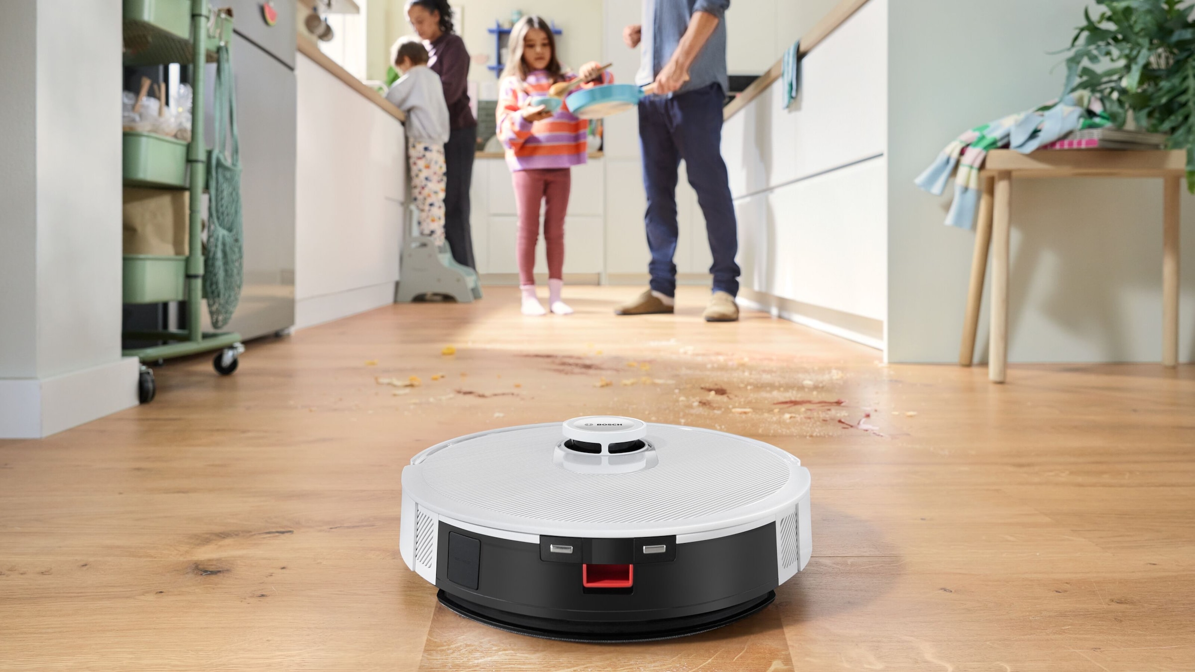BOSCH Saugroboter »Spotless BCRC1W, Saugroboter mit Wischfunktion, 11.000 Pa Saugkraft«, Ladestation, einfache Navigation mit Infrarot-Licht, Carbon Bürste