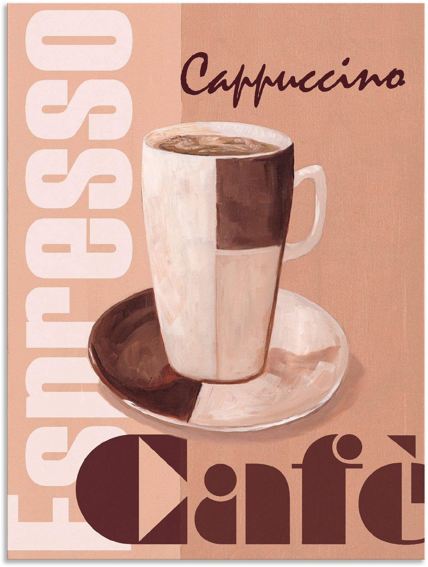 »Cappuccino - Alubild, bequem Poster bestellen als (1 Leinwandbild, Größen Kaffee«, Artland oder in Wandbild versch. Getränke, St.), Wandaufkleber
