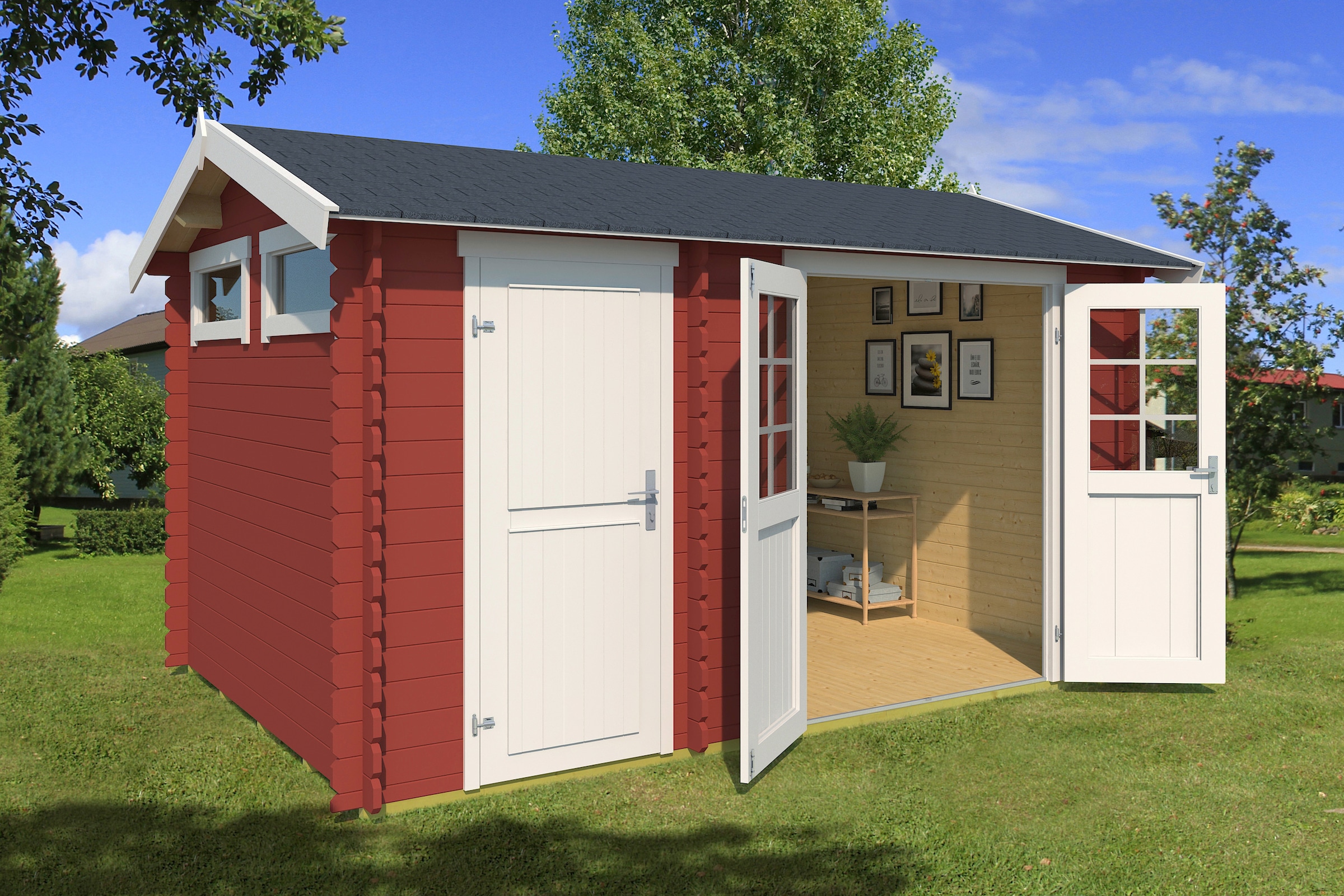 LASITA MAJA Gartenhaus »William«, Blockbohlenhaus 28mm 2-Raum, Fundamentmass 3800x2500, Schwedenrot