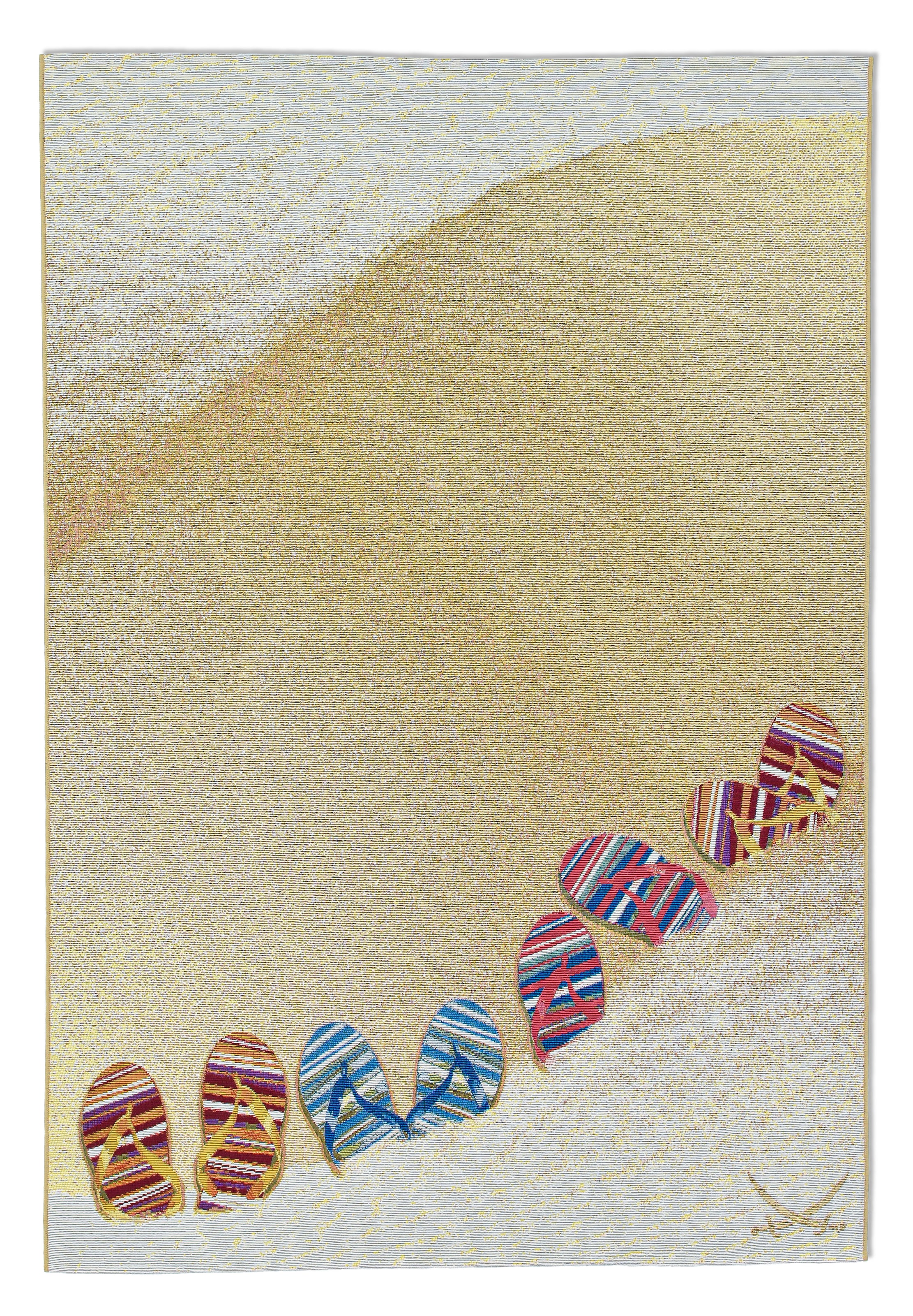 Sansibar Teppich »Rantum Beach SA-017« rechteckig 5 mm Höhe Flachgewebe, modernes Design, Motiv Badelatschen, Outdoor geeignet