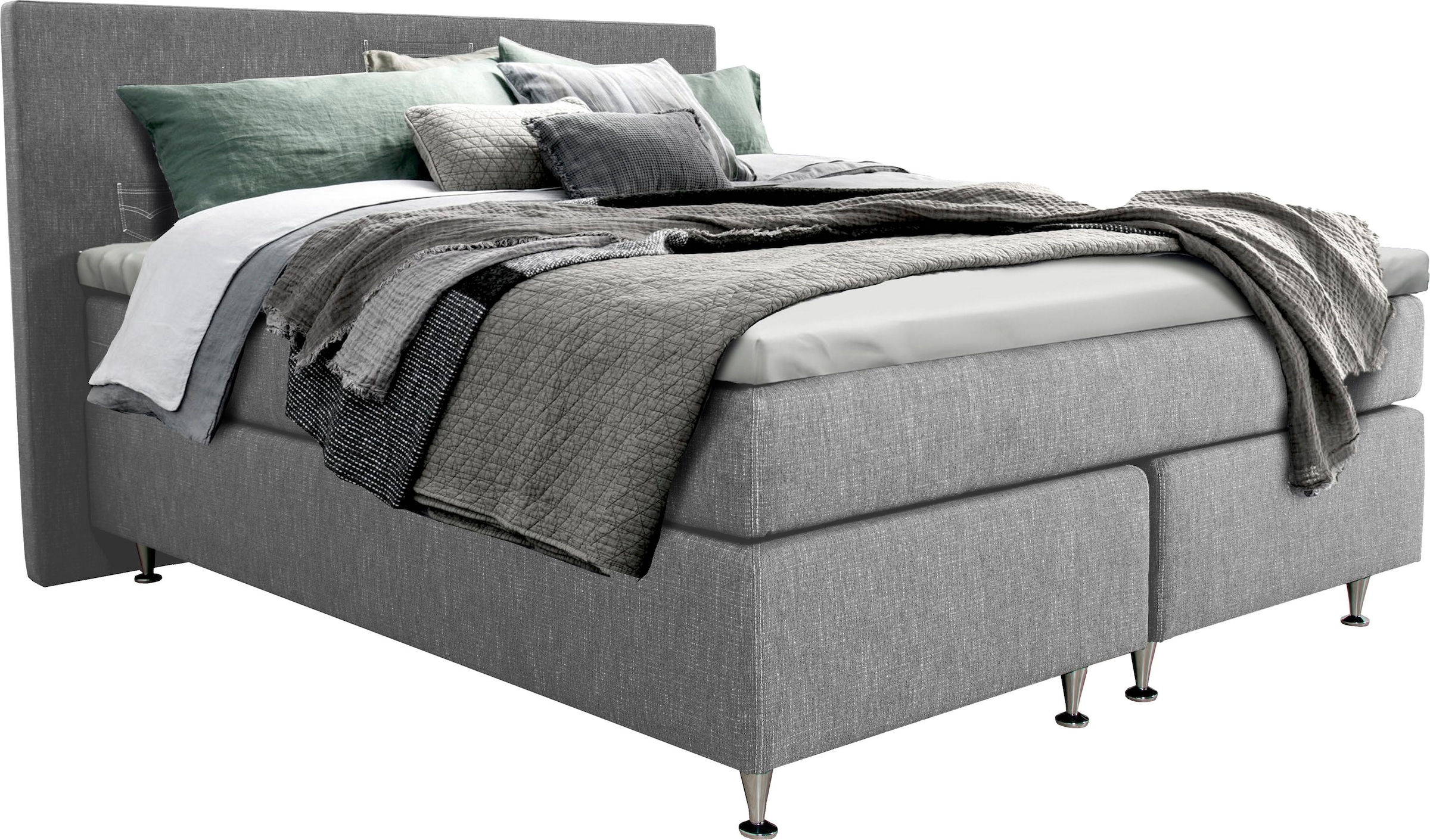 INOSIGN Boxspringbett »Zahara« inkl. Topper, besonderes Highlight: aufgenähten Jeanstaschen - Optik