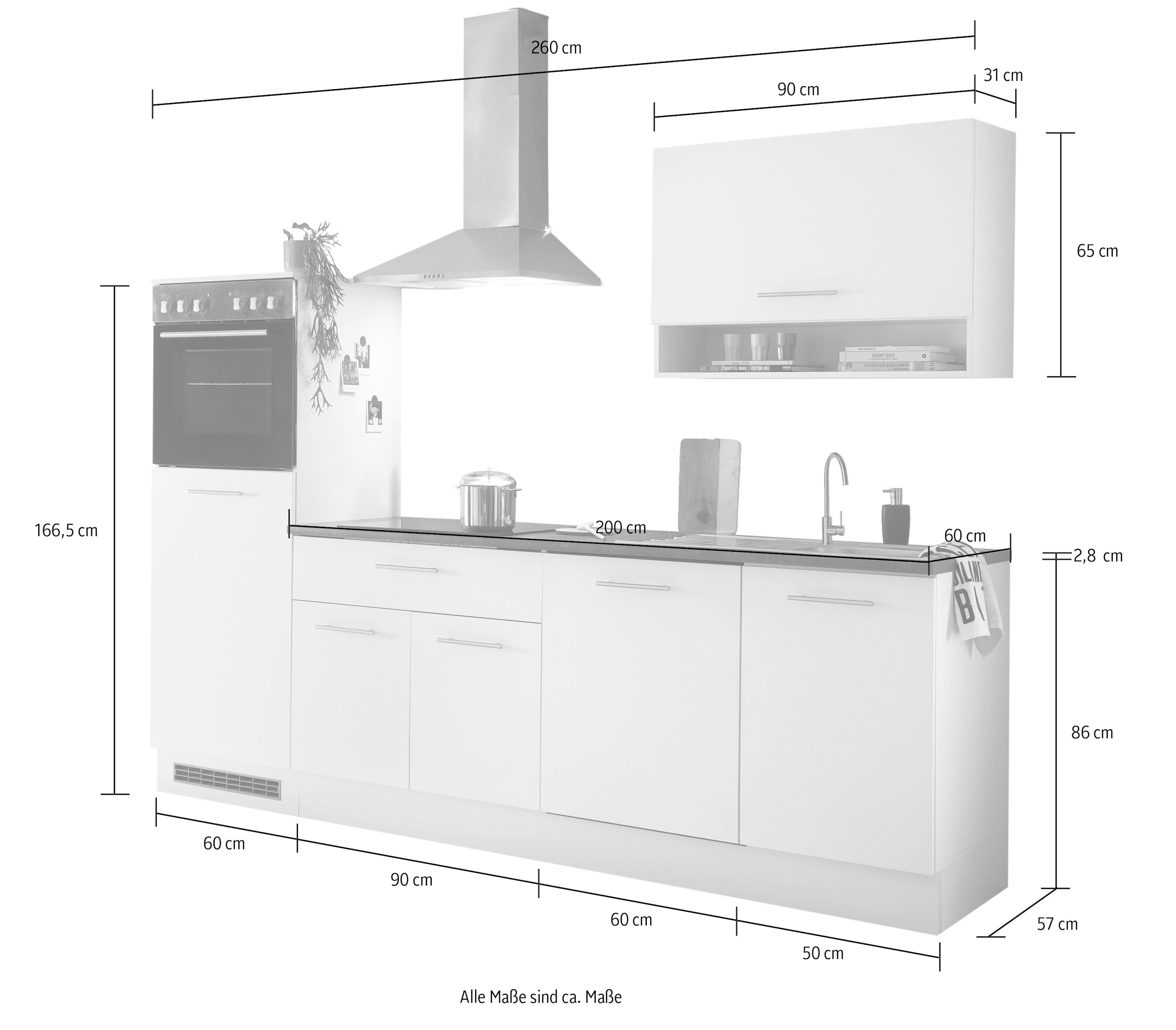 BASIC by Balculina Küchenzeile »Eddi« Breite 260 cm, wahlweise mit E-Geräten