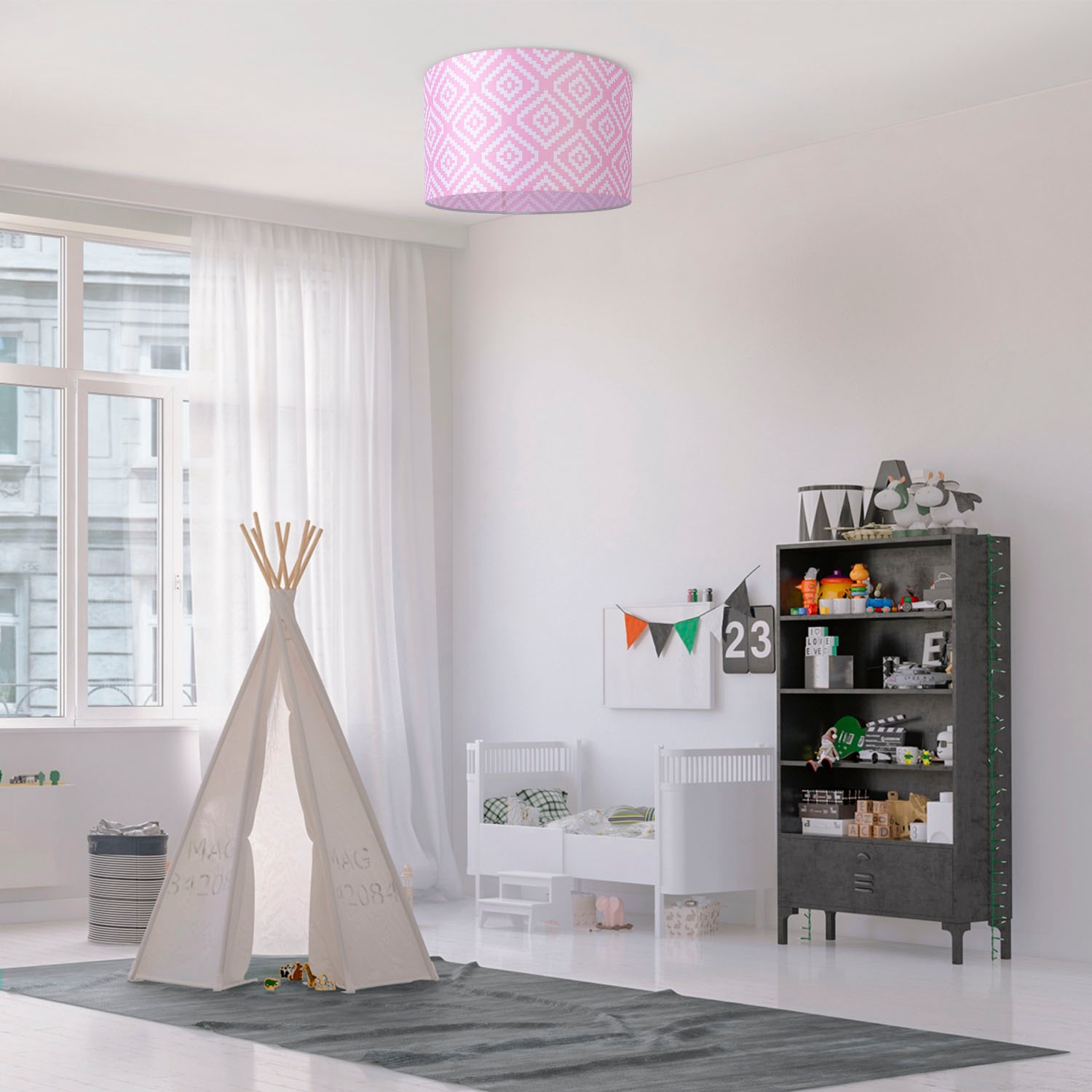 Paco Home Deckenleuchte »Hugo Stella« E27 Stoff Lampenschirm Vintage Wohnzimmerlampe Rund Retro Design Textil