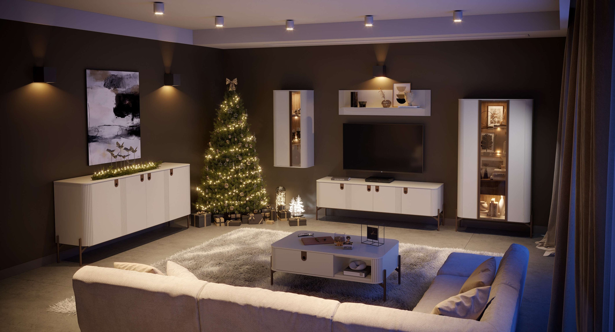 Home affaire Hängevitrine »Rondo, Wandschrank, Schwebendes Design für modernen Wohnraum« UV lackiert, Soft Close Funktion, Beleuchtung, Wandmontage