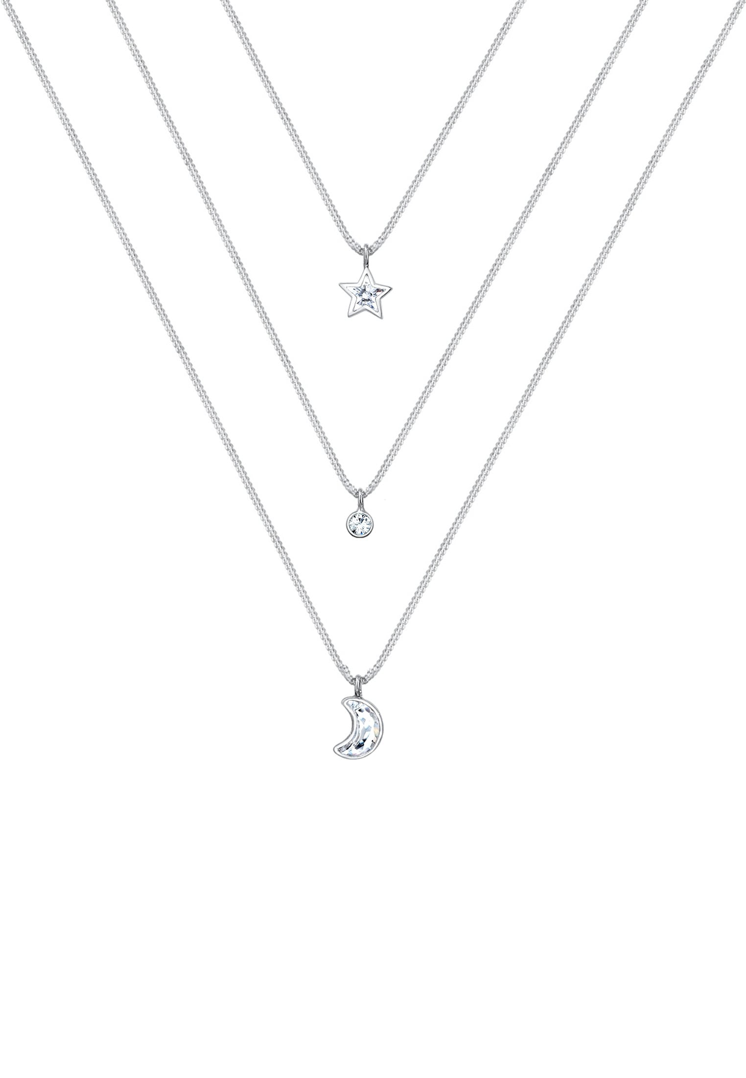 Elli Silberkette »Halskette Layer Mond Stern 925 Silber, mit Kristallen von Swarovski®«