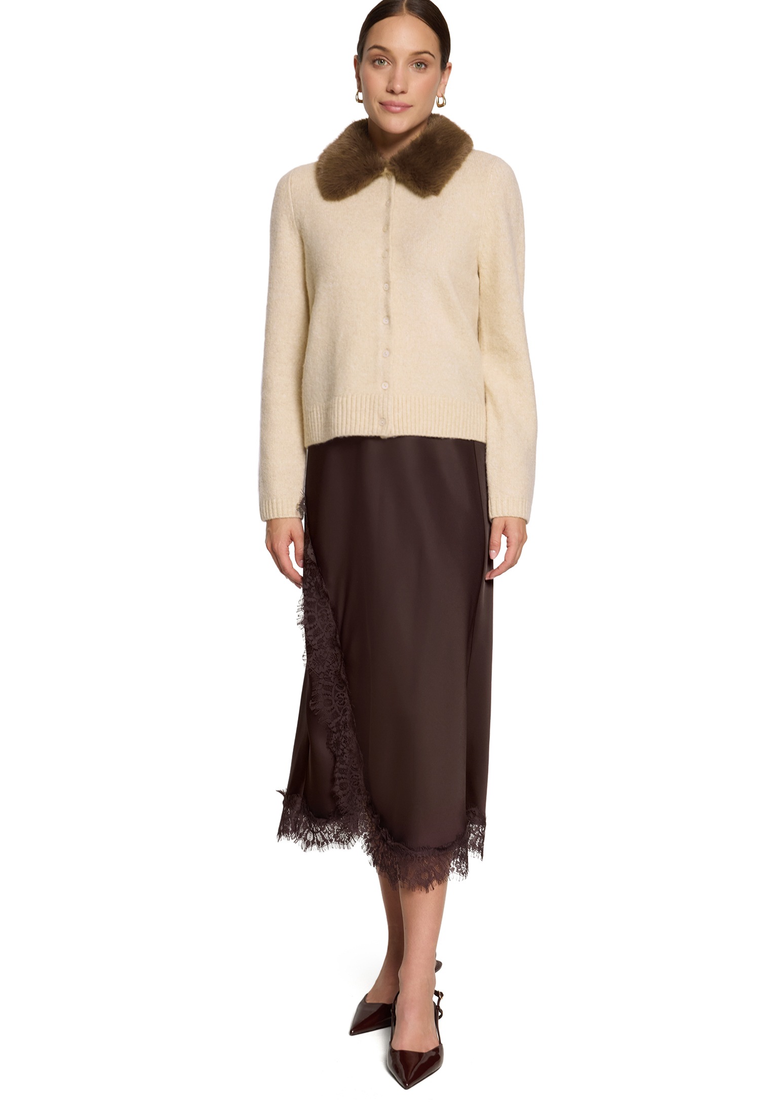 Zero Strickjacke »Casual-Strickjacke mit Kunstfellkragen«