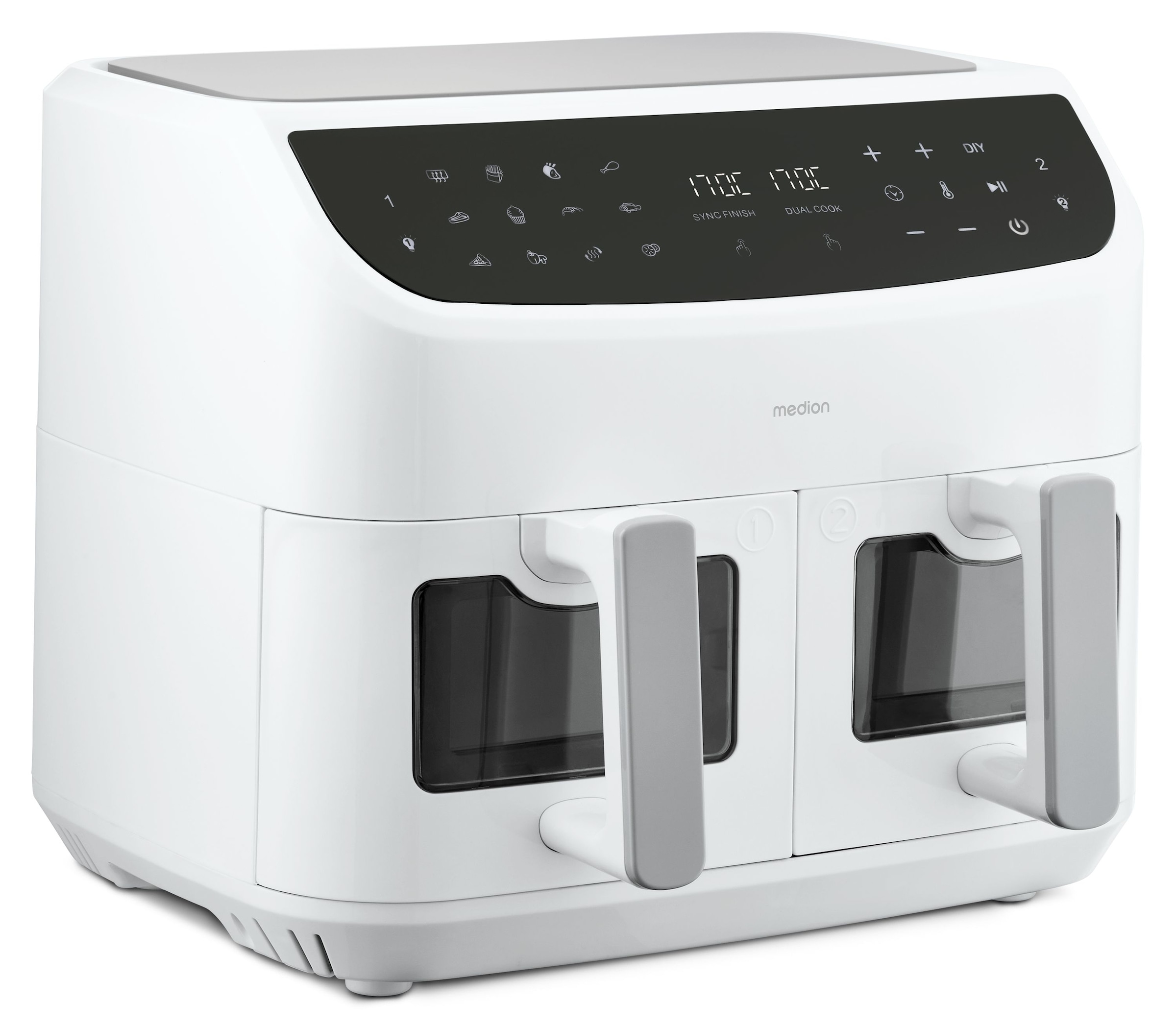 Medion® Heißluftfritteuse »P20 XL (MD 11760) 8,7 L Korbvolumen, 9 Automatikprogramme, Dual Cook«, 2400 W, Temperatur 50 - 200 °C, ILAG Beschichtung, Sync-Finish