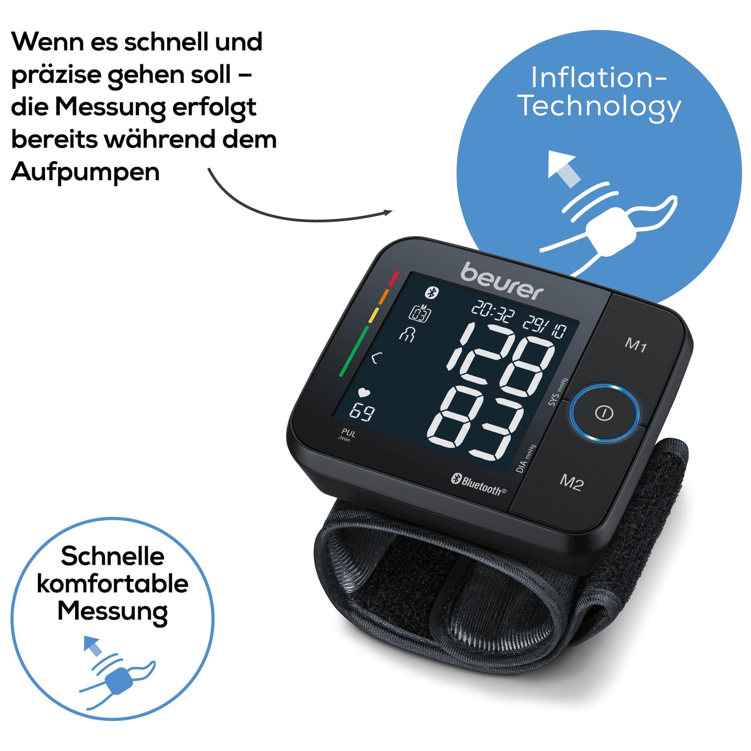 BEURER Handgelenk-Blutdruckmessgerät »BC 54 mit farbigem Risikoindikator und Arrhythmie-Erkennung«, Inkl. Aufbewahrungsbox und Blutdruckpass zur Dokumentation der Werte