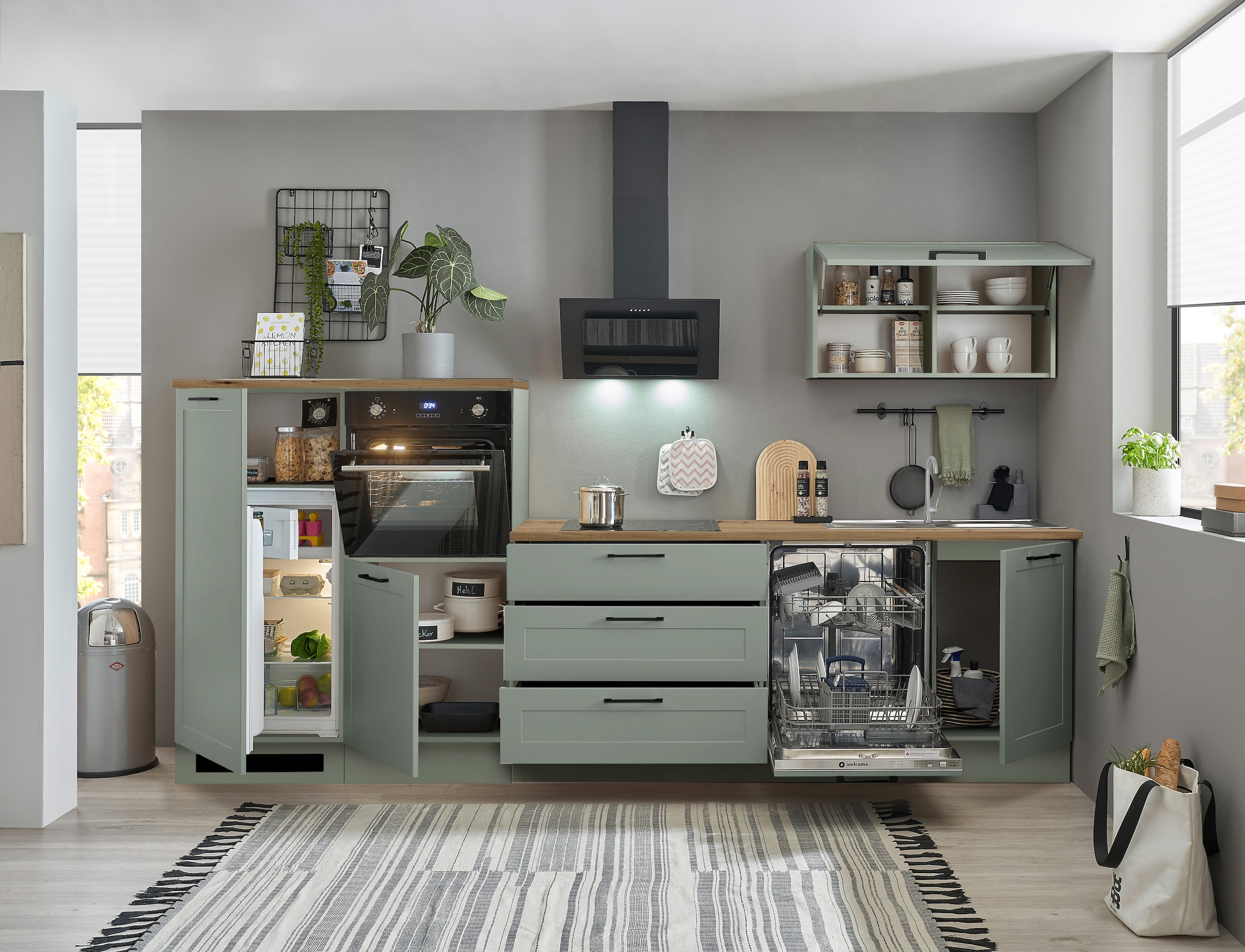 BASIC by Balculina Küchenzeile »Marsi« Breite 320 cm, höhenverstellbare Füße, mit Soft-Close-Funktion