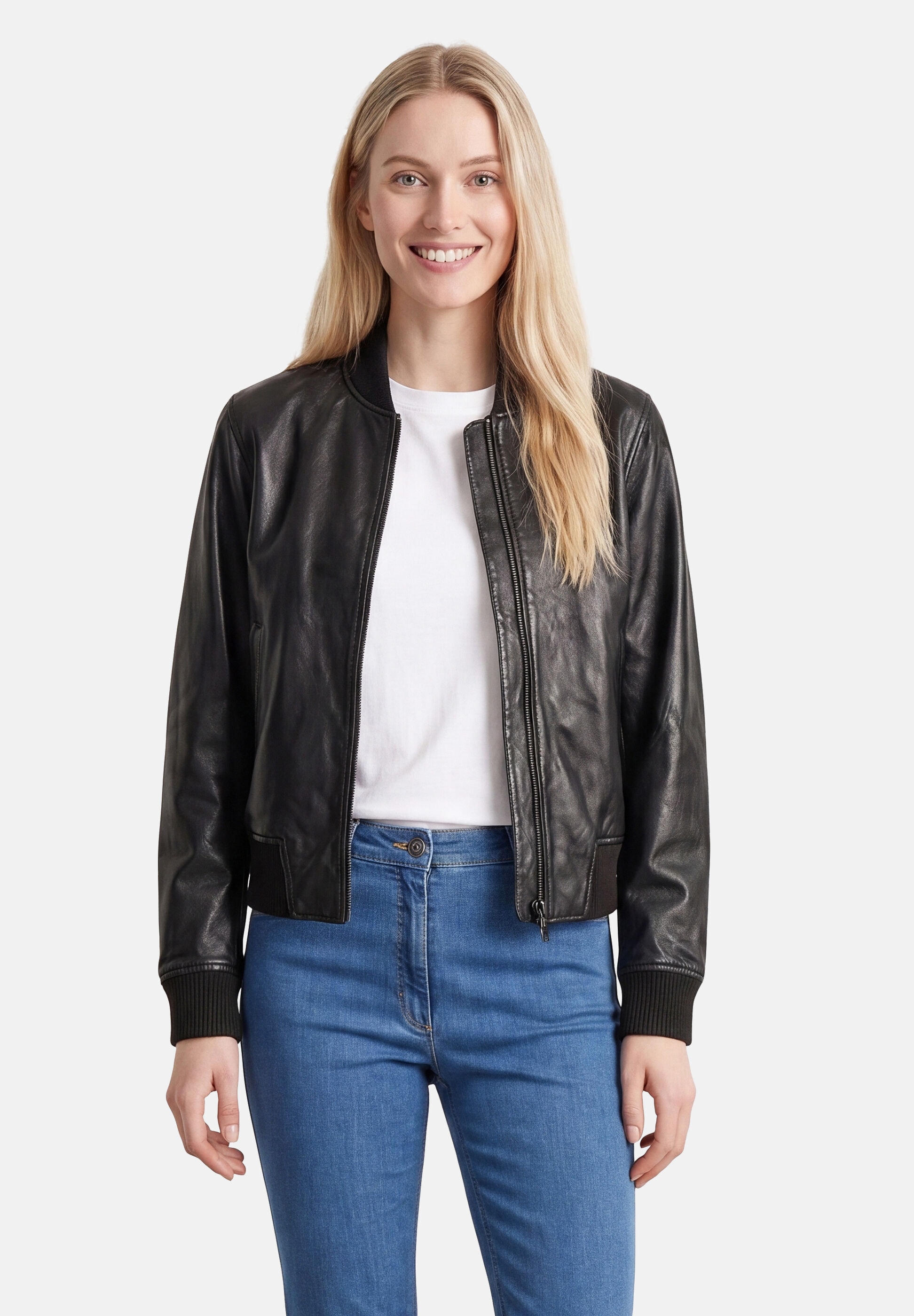 Apple of Eden Lederjacke »Apple of Eden Lederjacke« ohne Kapuze mit Rippbündchen an den Ärmeln