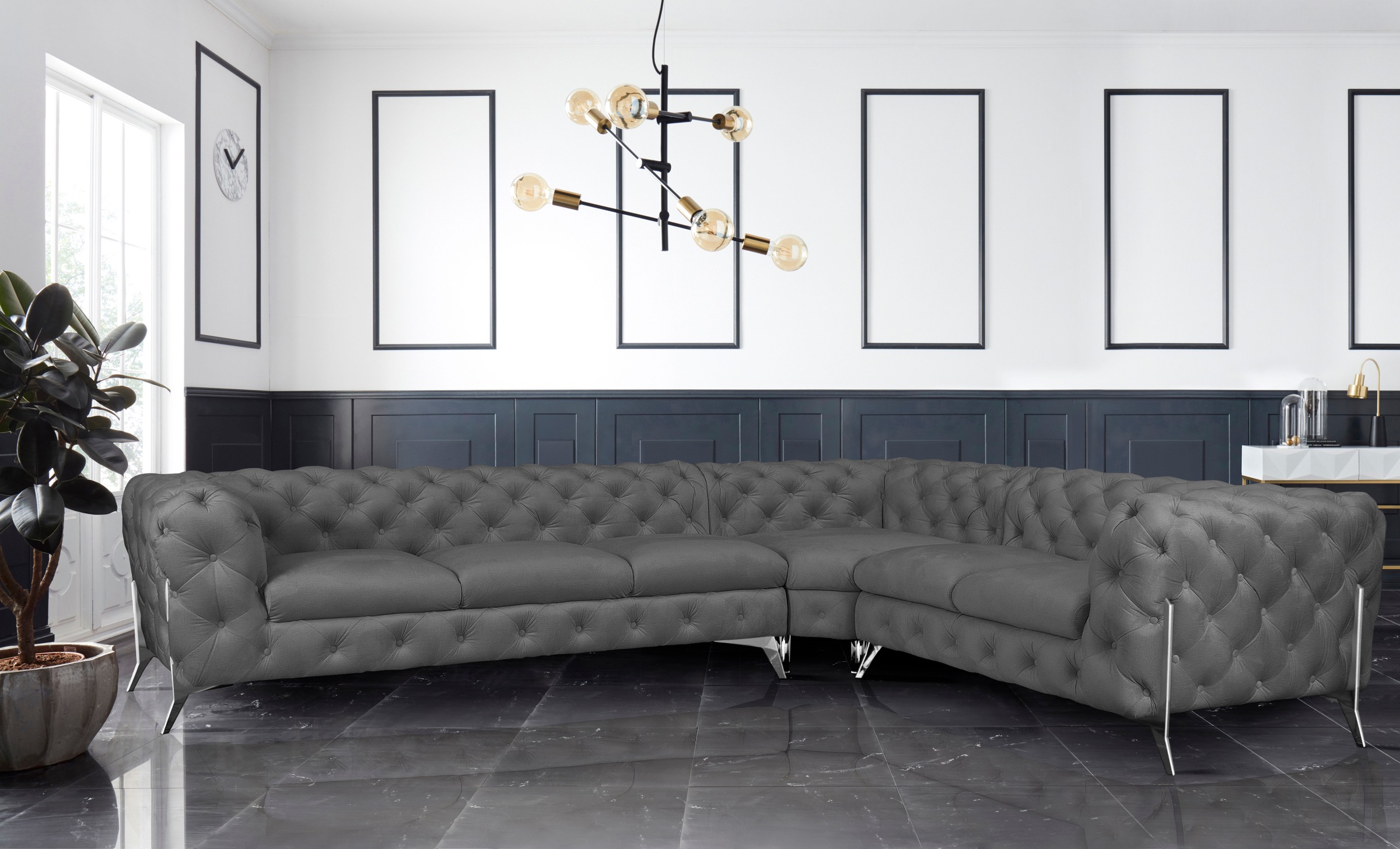 Leonique Chesterfield-Sofa »Amaury L-Form«, großes Ecksofa, Chesterfield-Optik, Breite 323 cm, Fußfarbe wählbar