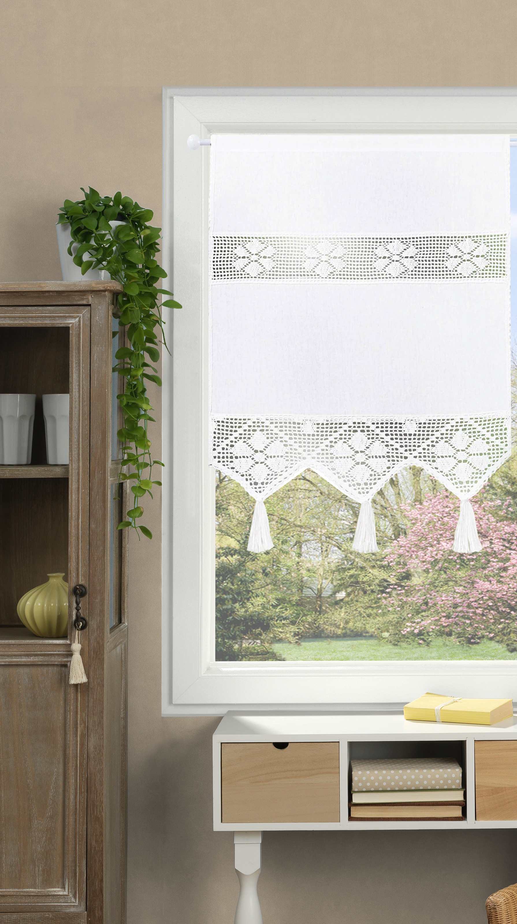 HOME WOHNIDEEN Vorhang »TONI«, (1 St.), Fensterbehang mit Häkeleinsätzen