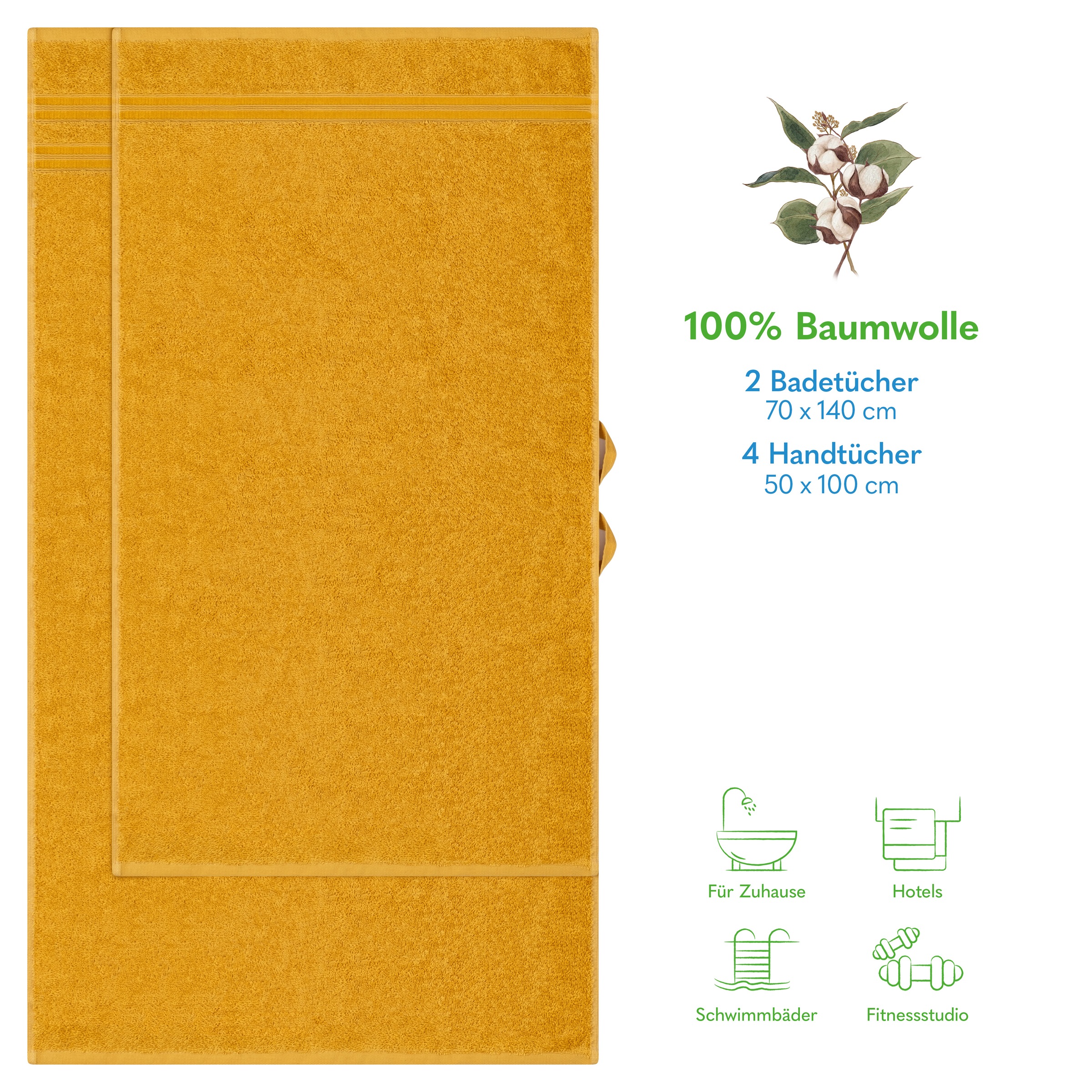 HAMMETEX Handtuch Set »6-teiliges Handtuch Set, 100% Baumwolle, Weich & Saugstark«, Set, 6 tlg., Frottier, mit Bordüre, einfarbig, weich