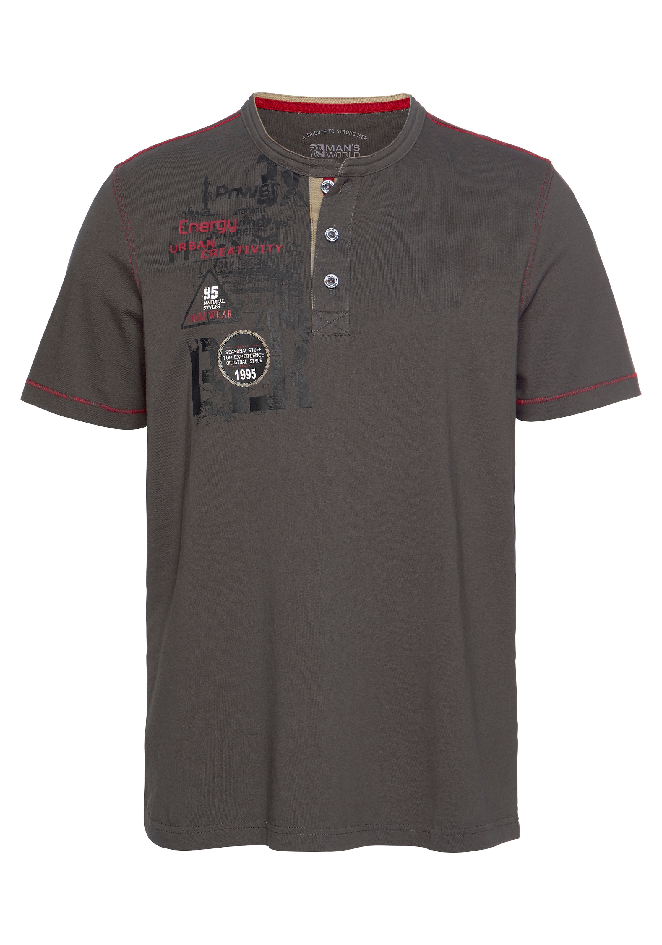 Man's World Henleyshirt, Kurzarm, lässige Passform, bedruckt, Rundhals, casual