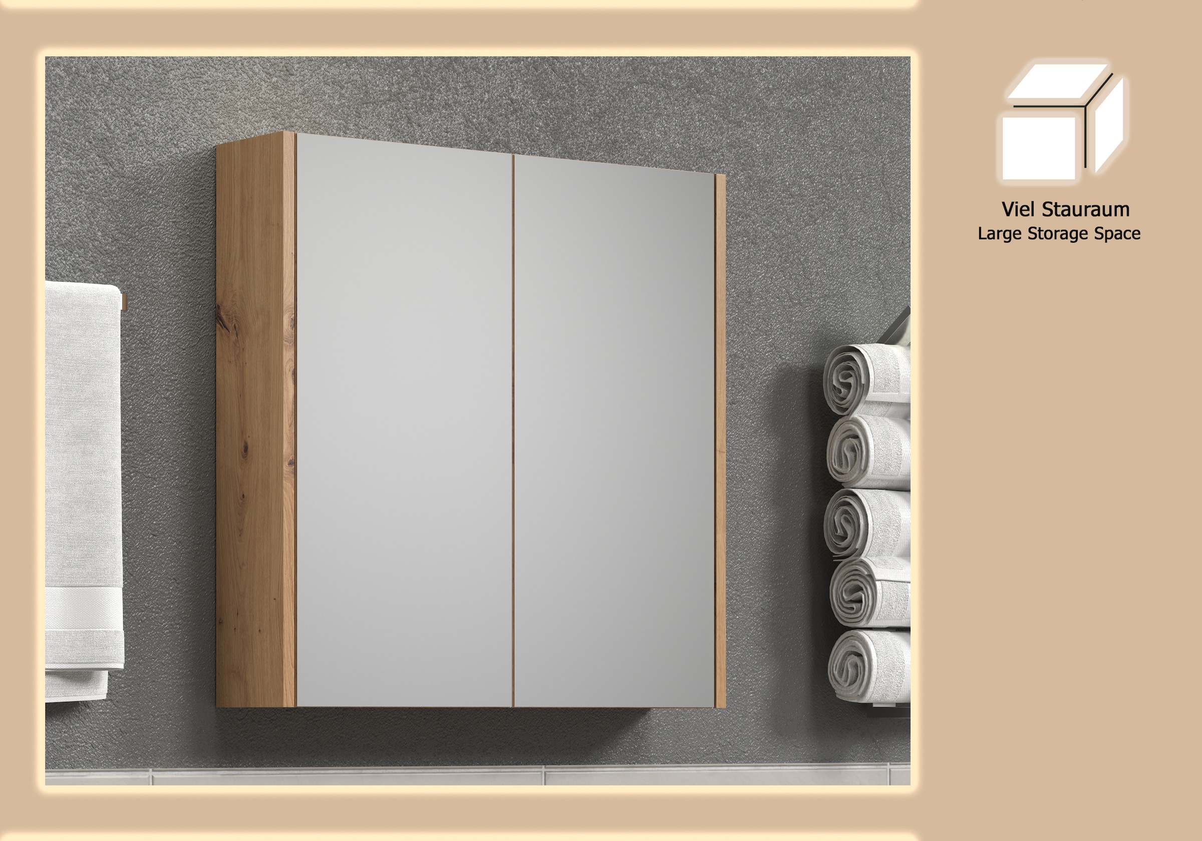 PLACES OF STYLE Spiegelschrank »Tarragona« 1 Stk. tlg. Spiegelschrank mit 2 Türen & 2 Böden - (B/T/H) 69/15/70 cm