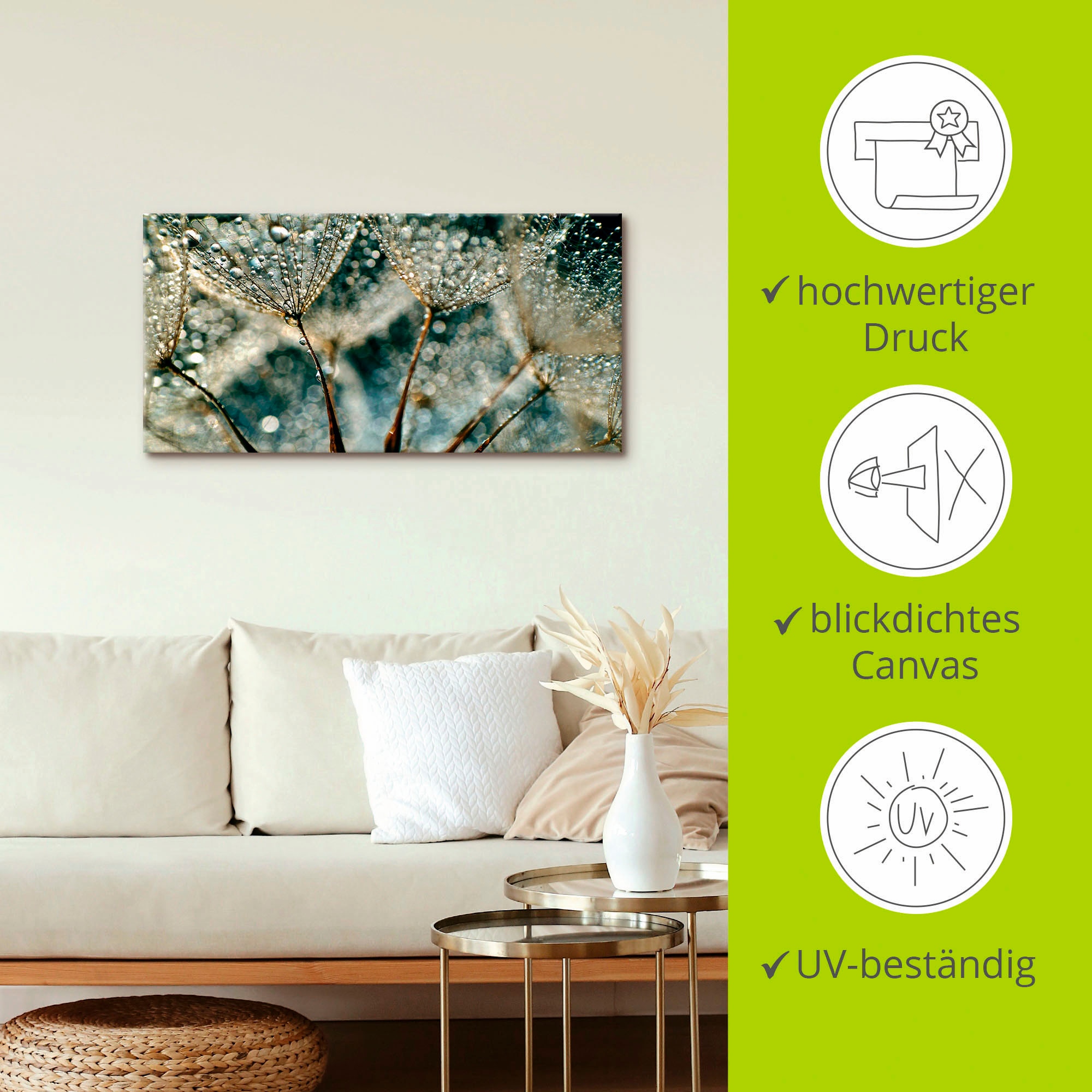 Artland Wandbild »Pusteblume Regenschauer« 1 Stk. tlg. als Alubild, Outdoorbild, Leinwandbild, Poster, Wandaufkleber