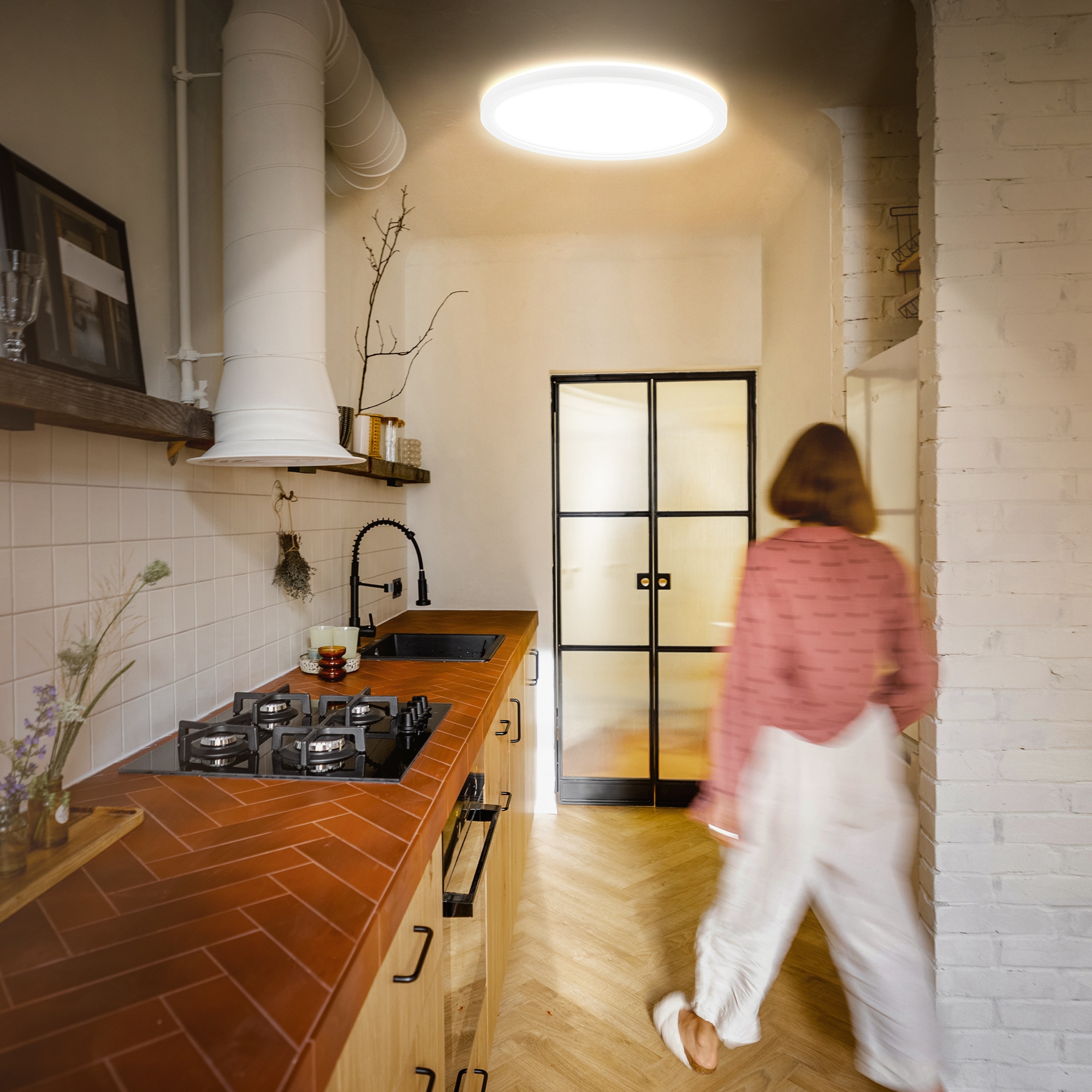 B.K.Licht LED Deckenleuchte »BKL1604 Ultraflache LED Badleuchte, mit Microwavesensor, IP44« LED-Modul 1 Stk. Neutralweiß 4.000K, 2.400 Lm, 18W, indirekte Hintergrundbeleuchtung, ⌀29cm, Weiß