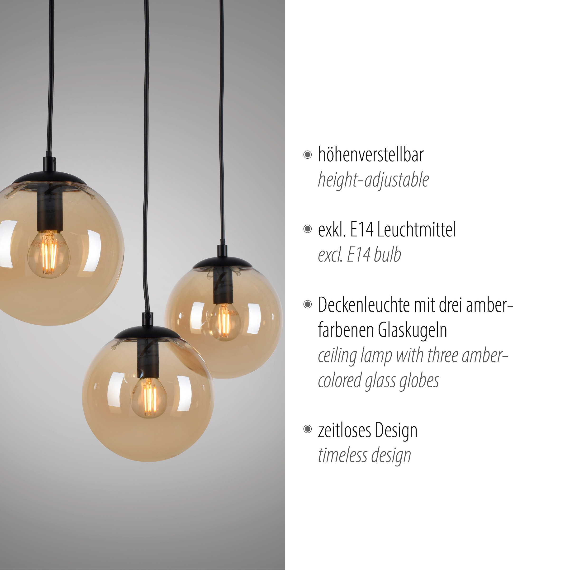my home Pendelleuchte »Nymölla« E14 Hängeleuchte mit großen Glaskugeln, amberfarben oder opal matt weiß