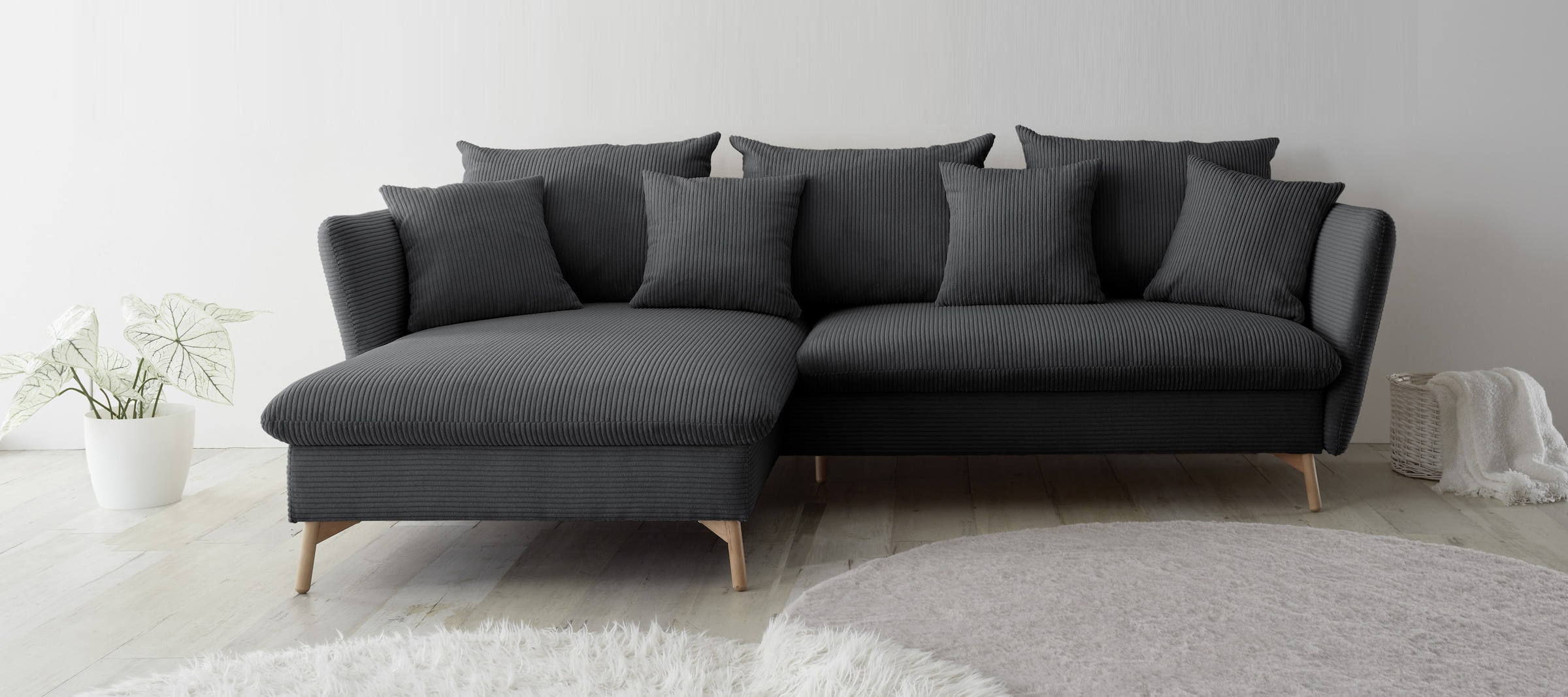 OTTO home Ecksofa »MERLE, 258 cm, L-Form, traumhafter Cord,« mit Bettfunktion und Bettkasten, Liegefläche 224 x 139