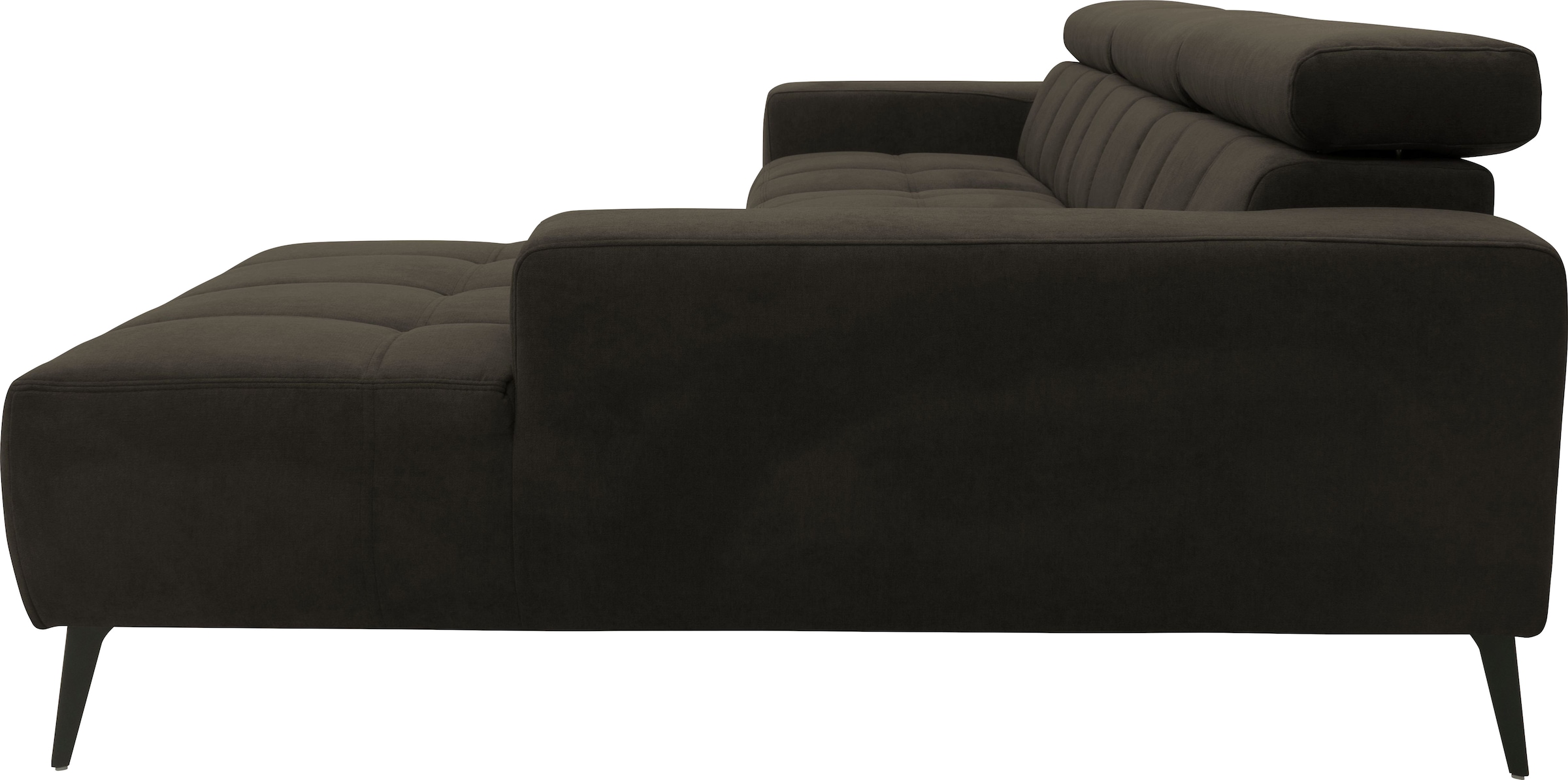 DOMO collection Ecksofa »Trento L-Form, mit Kufenfuß oder Einzelfuß«, wahlweise mit Kopfteilverstellung, Recamiere links/rechts bestellbar
