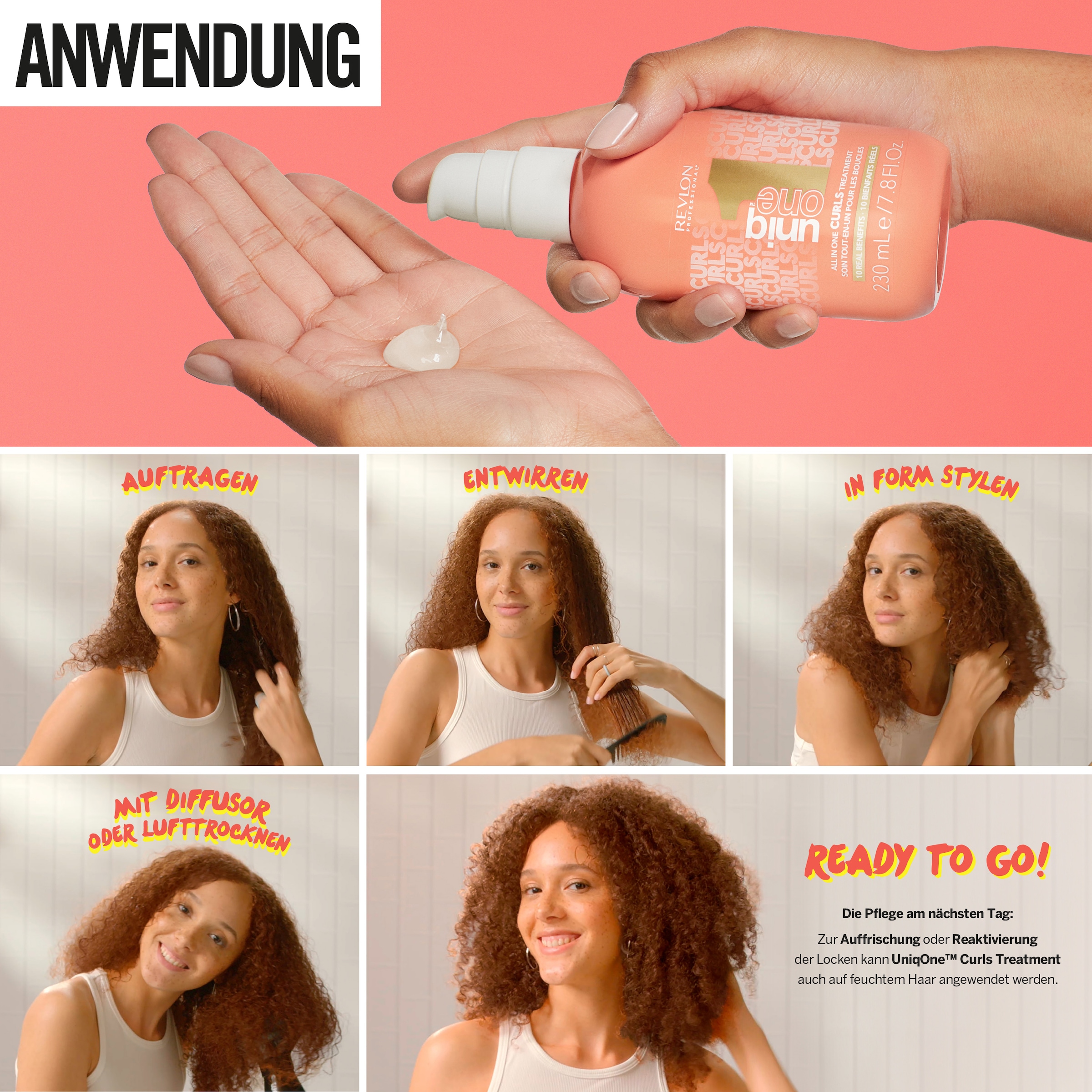 REVLON PROFESSIONAL Leave-in Pflege »All In One Curls Hair Treatment 230 ml«, (1 tlg.), Tiefenwirksame Pflege mit zehn Vorteilen für lockiges Haar.
