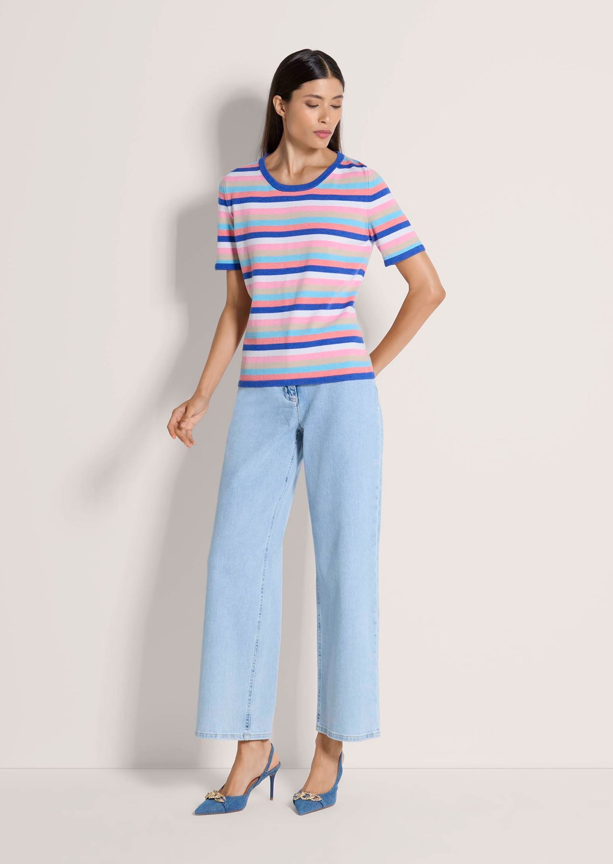 MADELEINE Longpullover »Glattstrickpullover Viskosepullover mit Streifen-Muster« Multicolour-Streifen